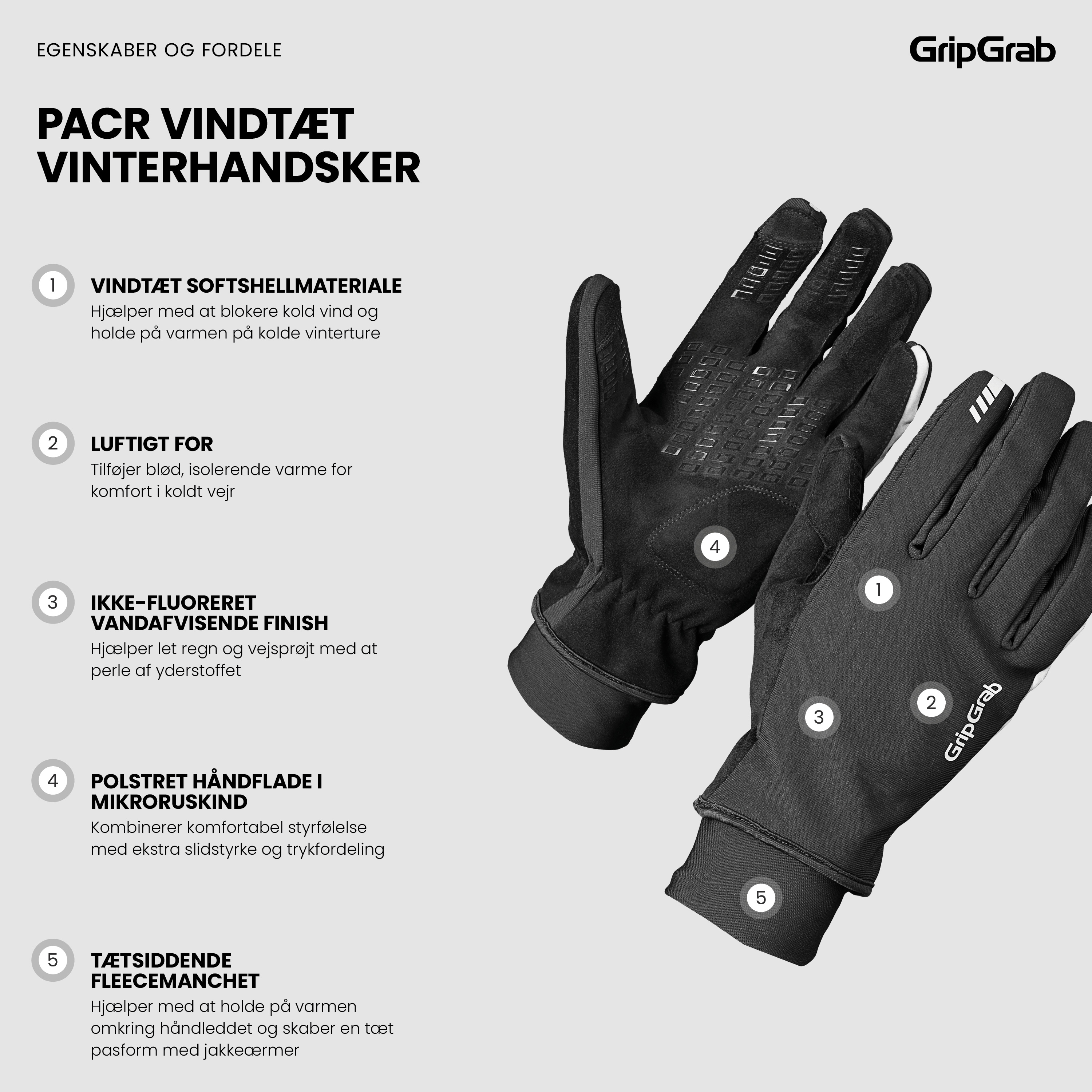 Beklædning - Cykelhandsker - GripGrab PACR Vindtæt Vinterhandsker - Black