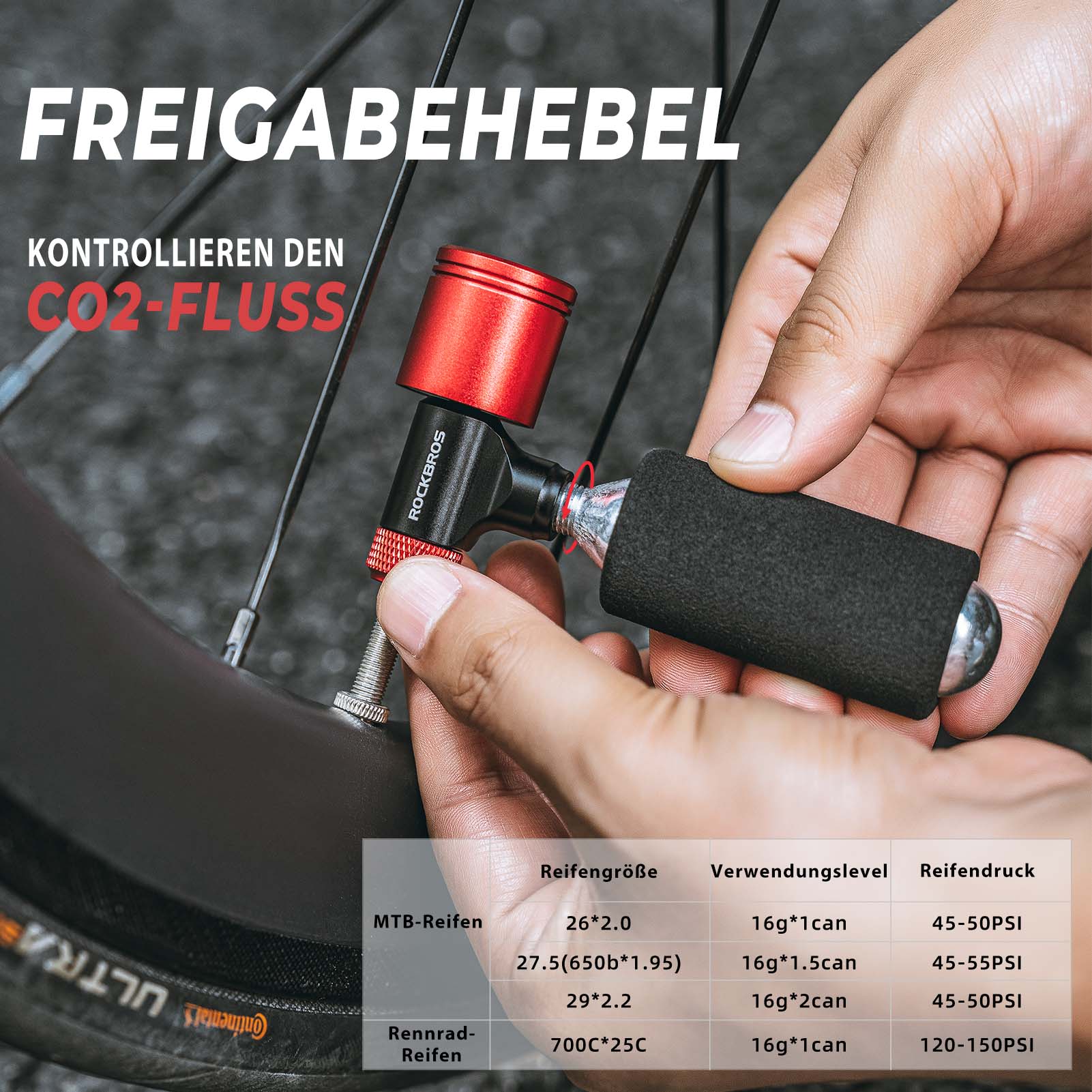 Tilbehør - Cykelpumper - RockBros CO2 Pumpe m. Manometer 160psi/11bar