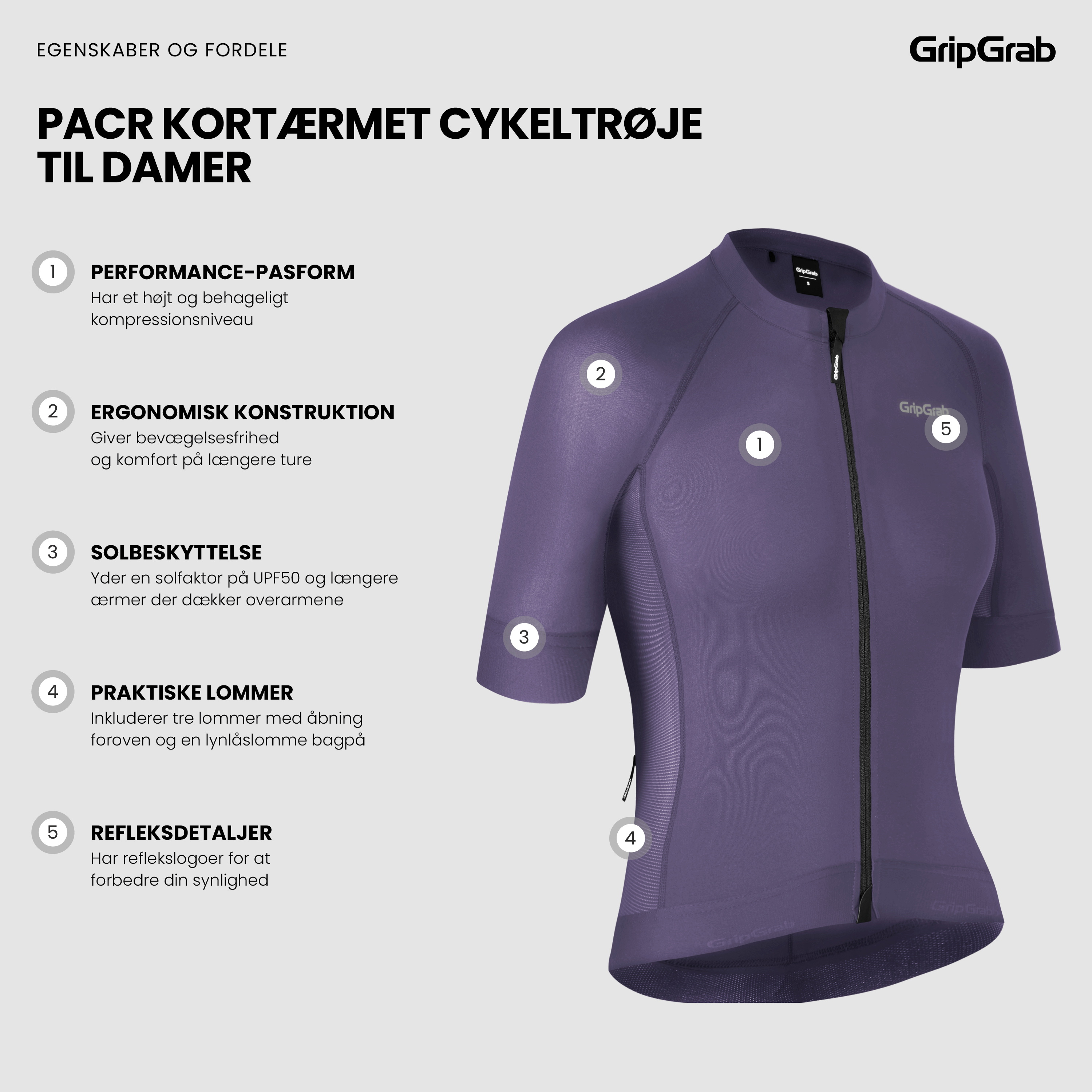 Beklædning - Cykeltrøjer - GripGrab PACR kortærmet cykeltrøje til damer - Purple