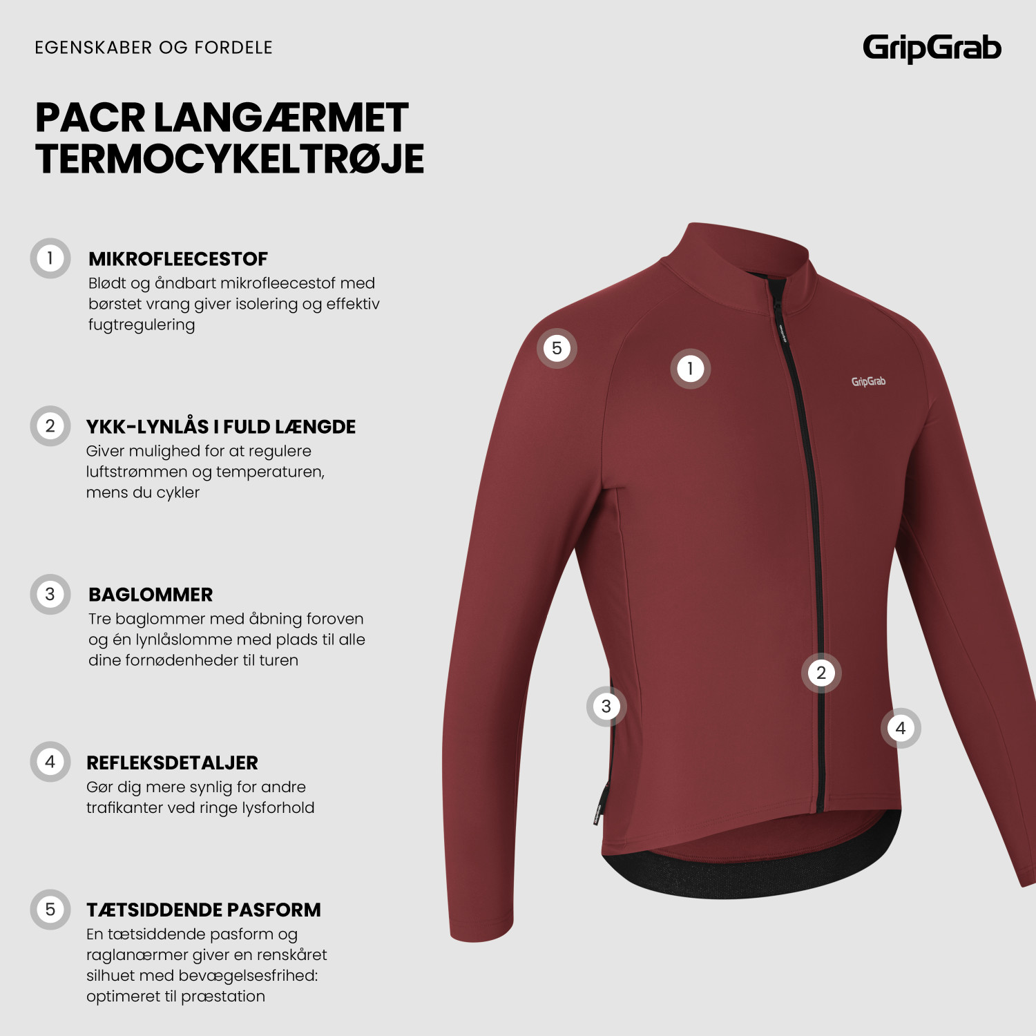 Beklædning - Cykeltrøjer - GripGrab Langærmet Therma PACR termocykeltrøje - Dark Red