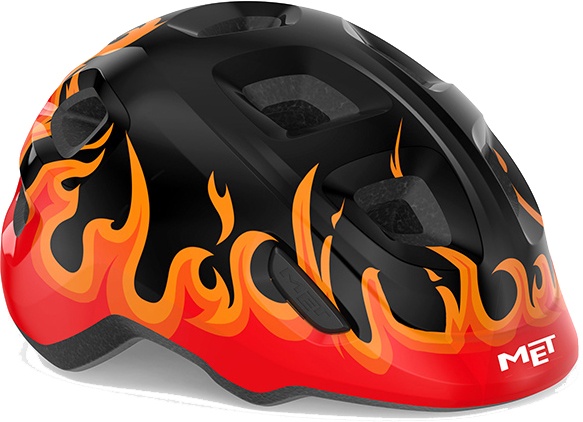  - MET Helmet Hooray m. LED lys "Green Buckle" - Black Flames