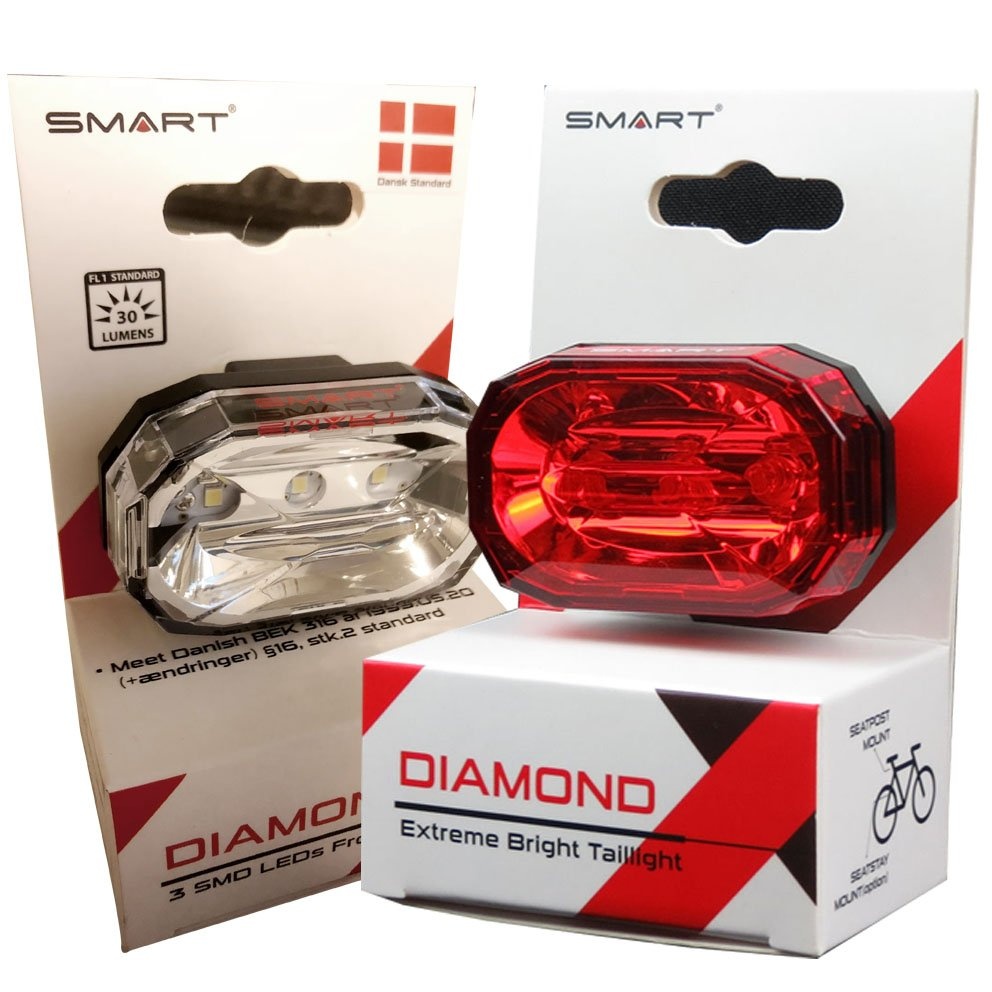 Tilbehør - Cykellygter - SMART Diamond Super Led Lygtesæt (30 & 15 lumens)