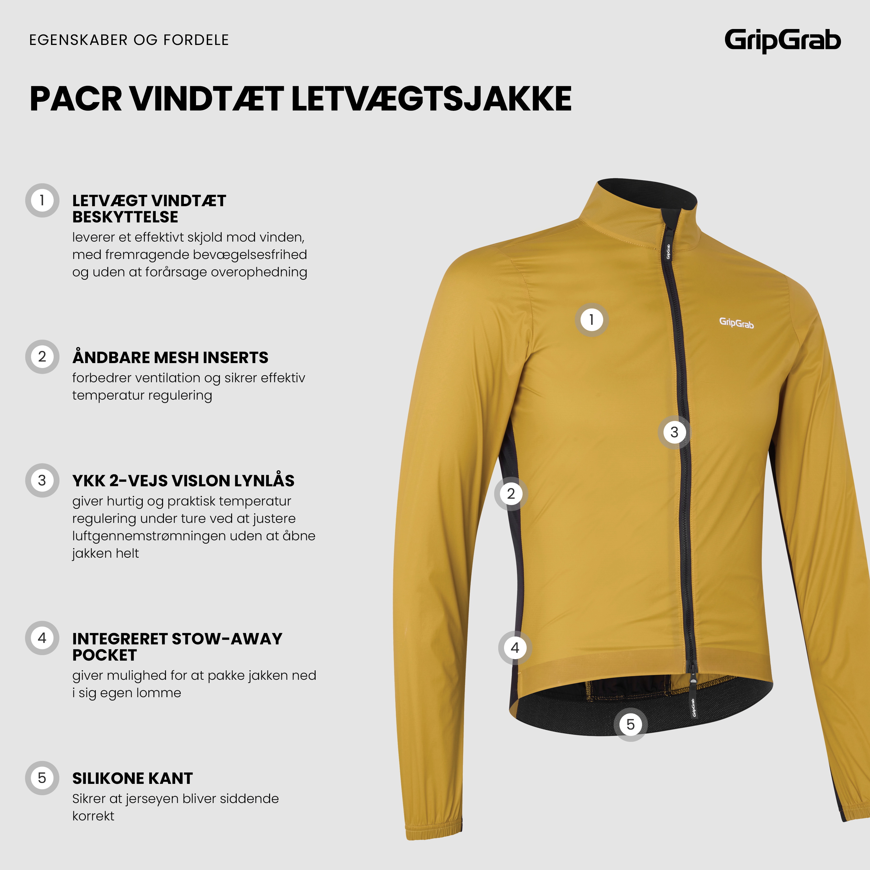 Beklædning - Regntøj & Vindtøj - GripGrab PACR Vindtæt Letvægtsjakke - Mustard Yellow