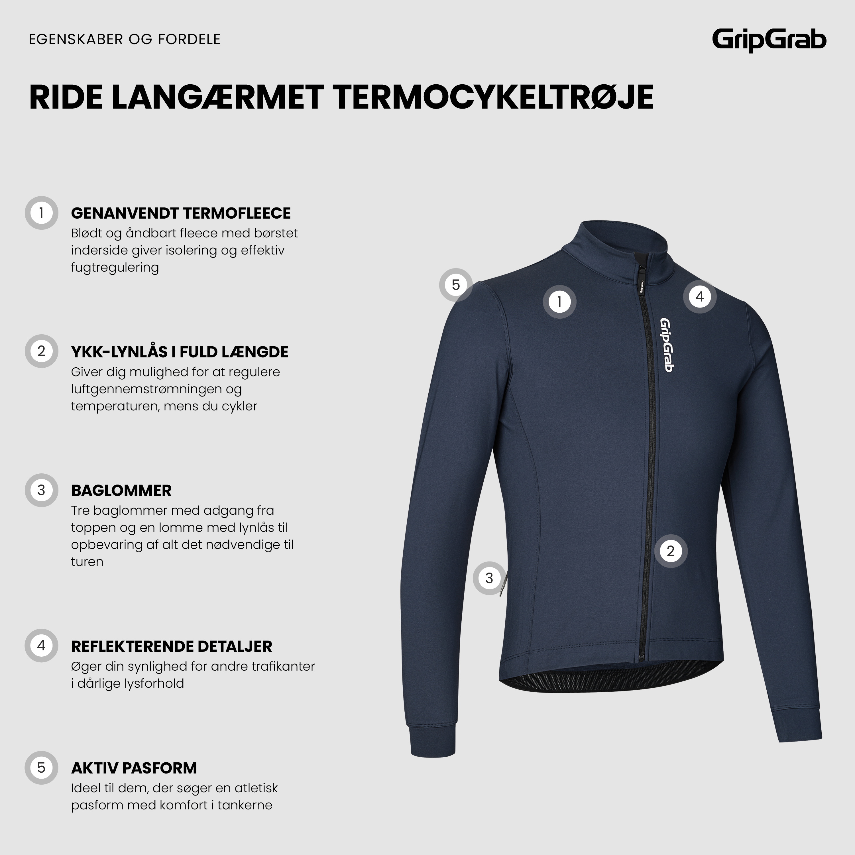 Beklædning - Cykeltrøjer - GripGrab RIDE Langærmet termocykeltrøje - Navy Blue