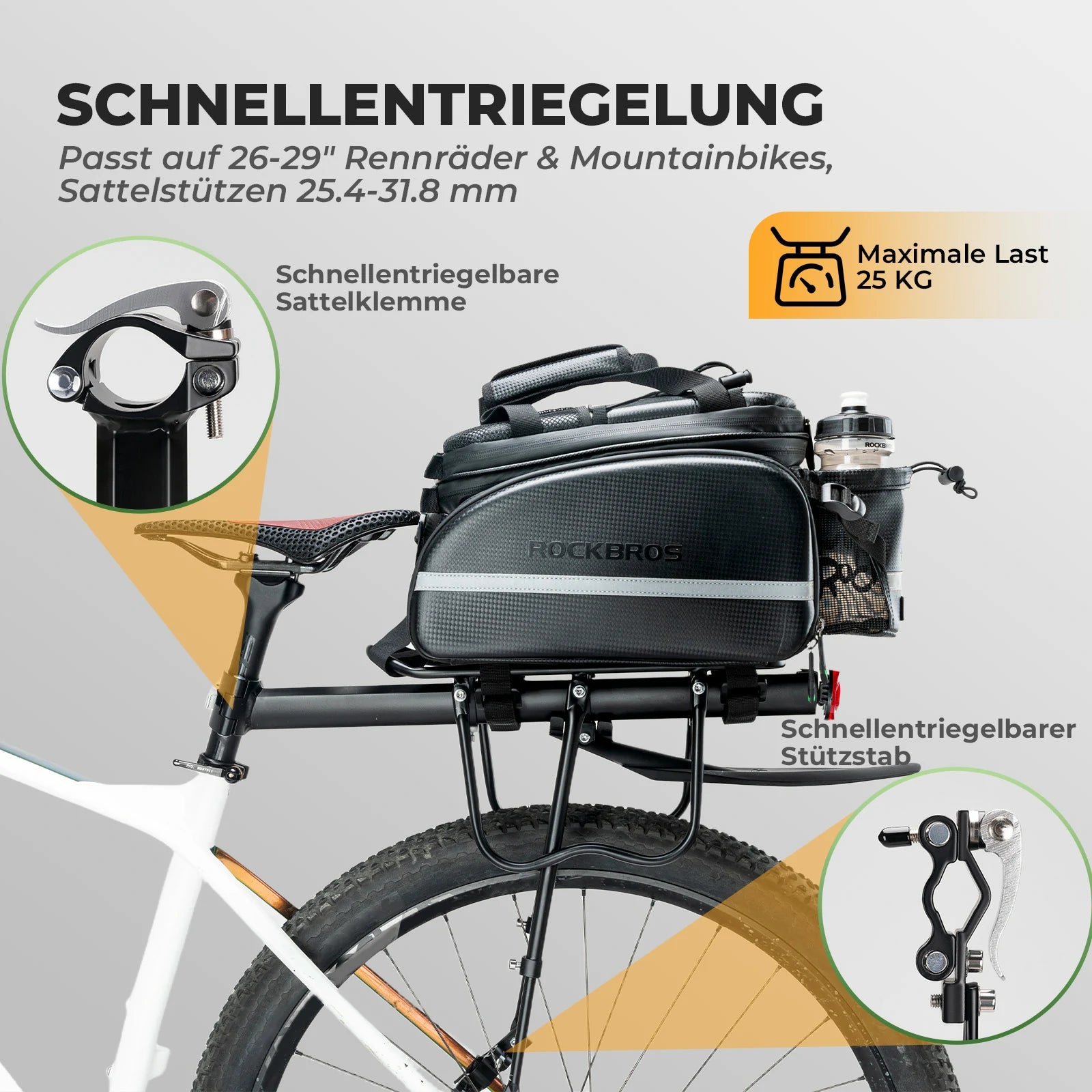 Tilbehør - Bagagebærer - RockBros Bagagebærer Alu m. Reflektor og Skærm 24"-29"