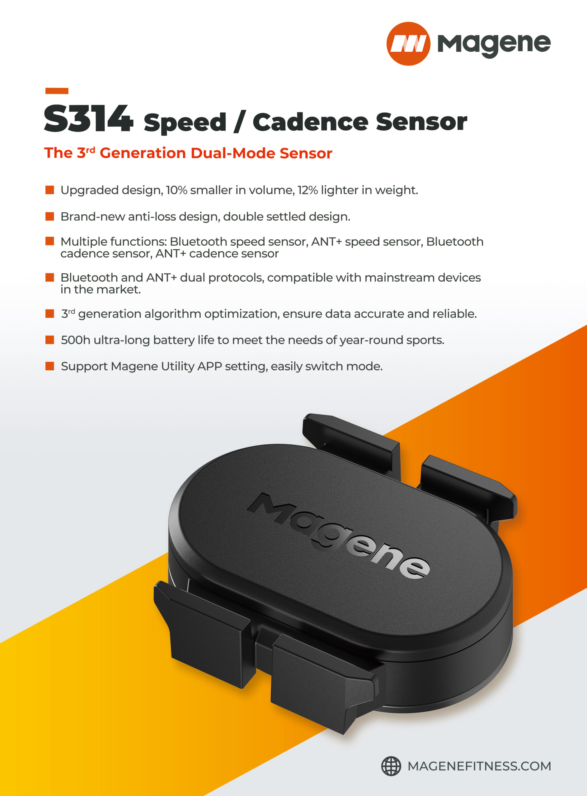 Reservedele - Tilbehør til cykelcomputere - Magene Speed & Cadence Sensor S314