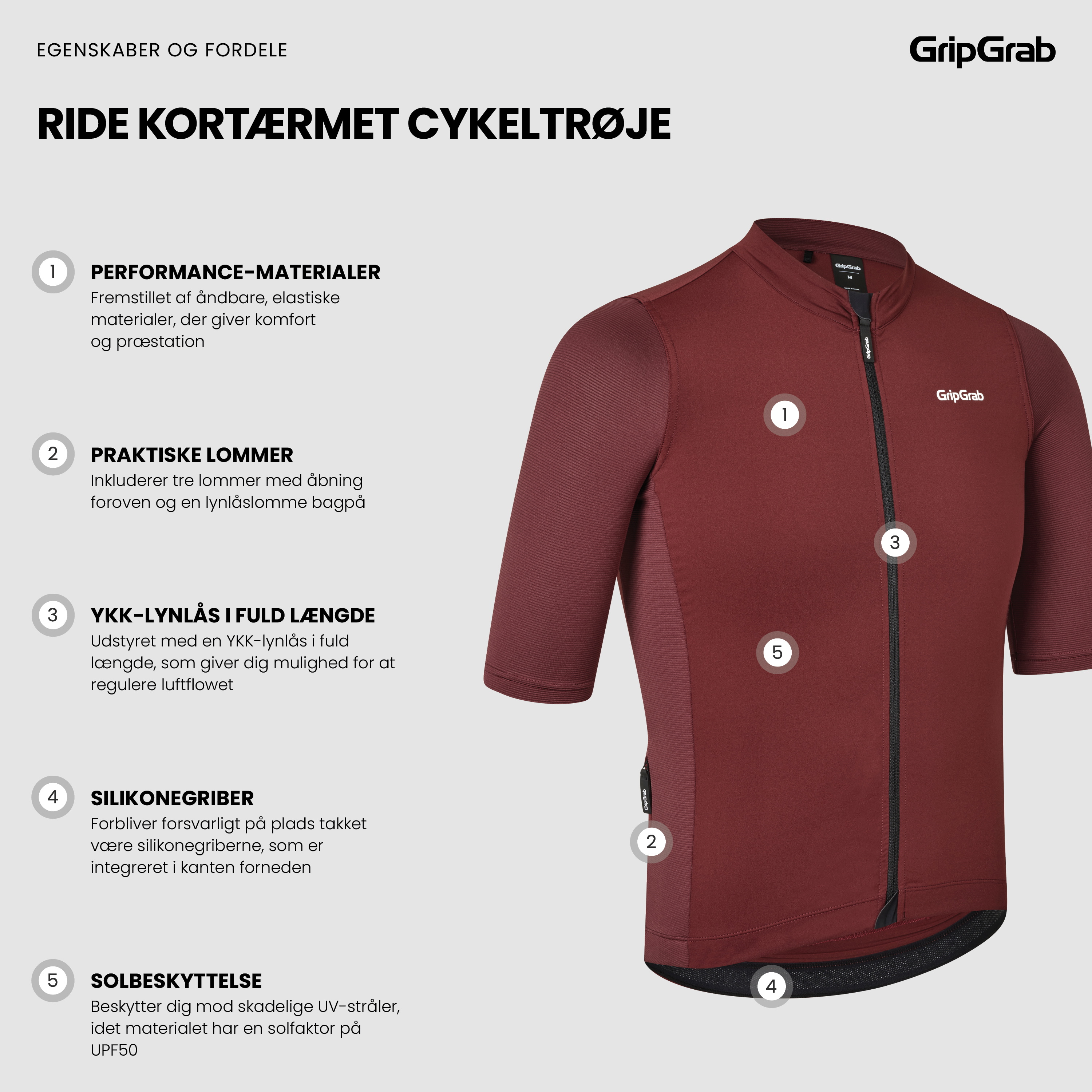Beklædning - Cykeltrøjer - GripGrab Ride Kortærmet Cykeltrøje - Dark Red