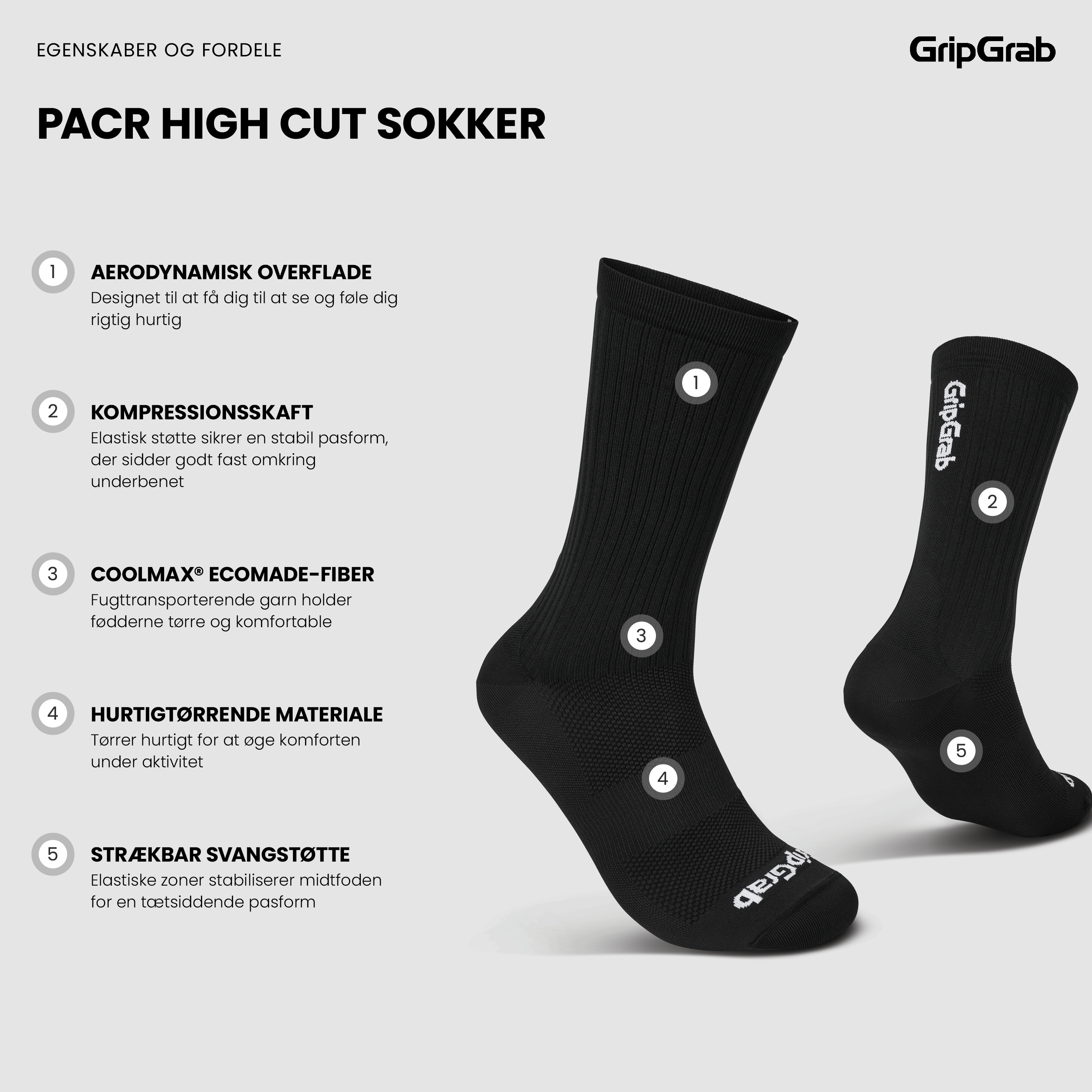 Beklædning - Sokker - GripGrab PACR High Cut Sokker - Black