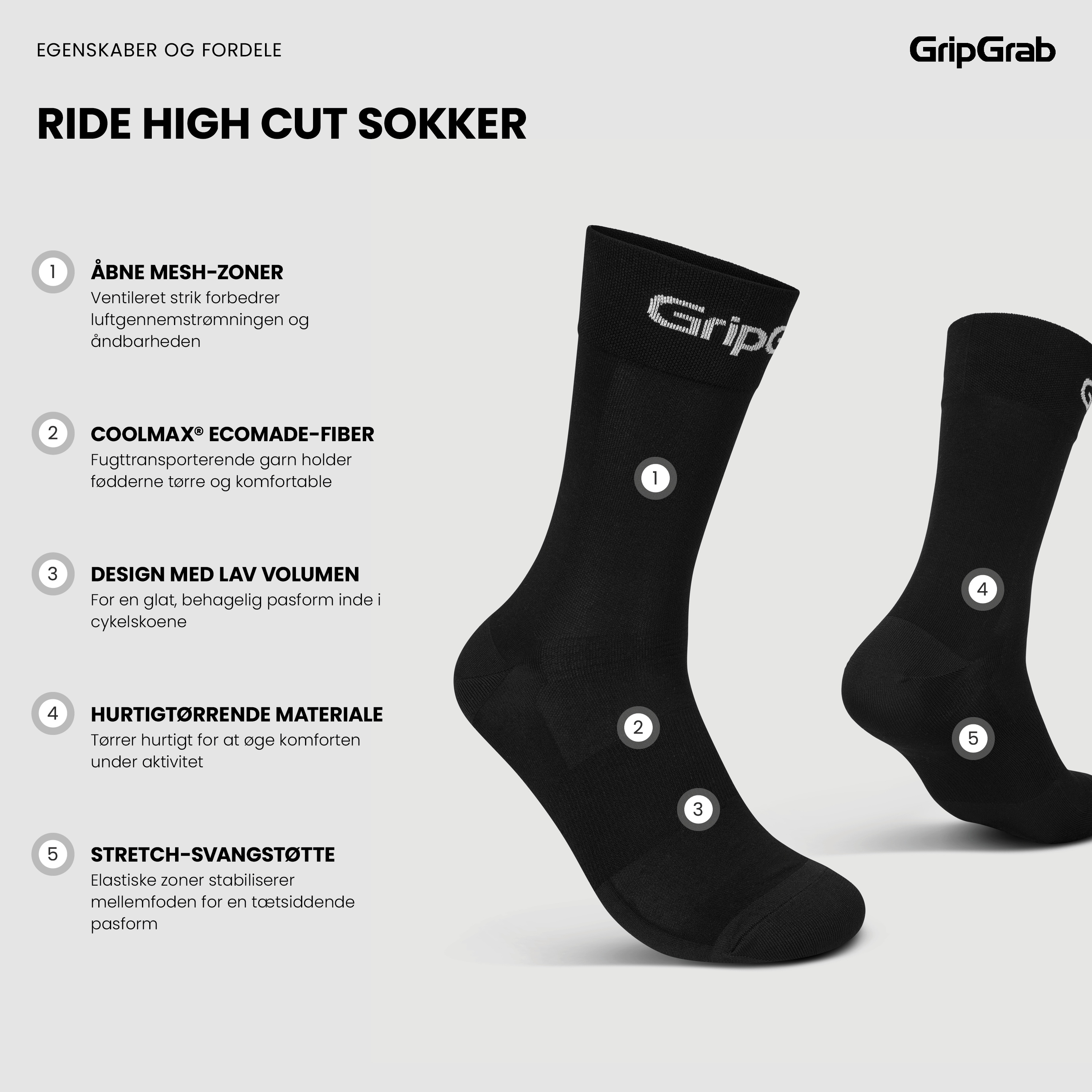 Beklædning - Sokker - GripGrab RIDE High Cut Sokker - Black