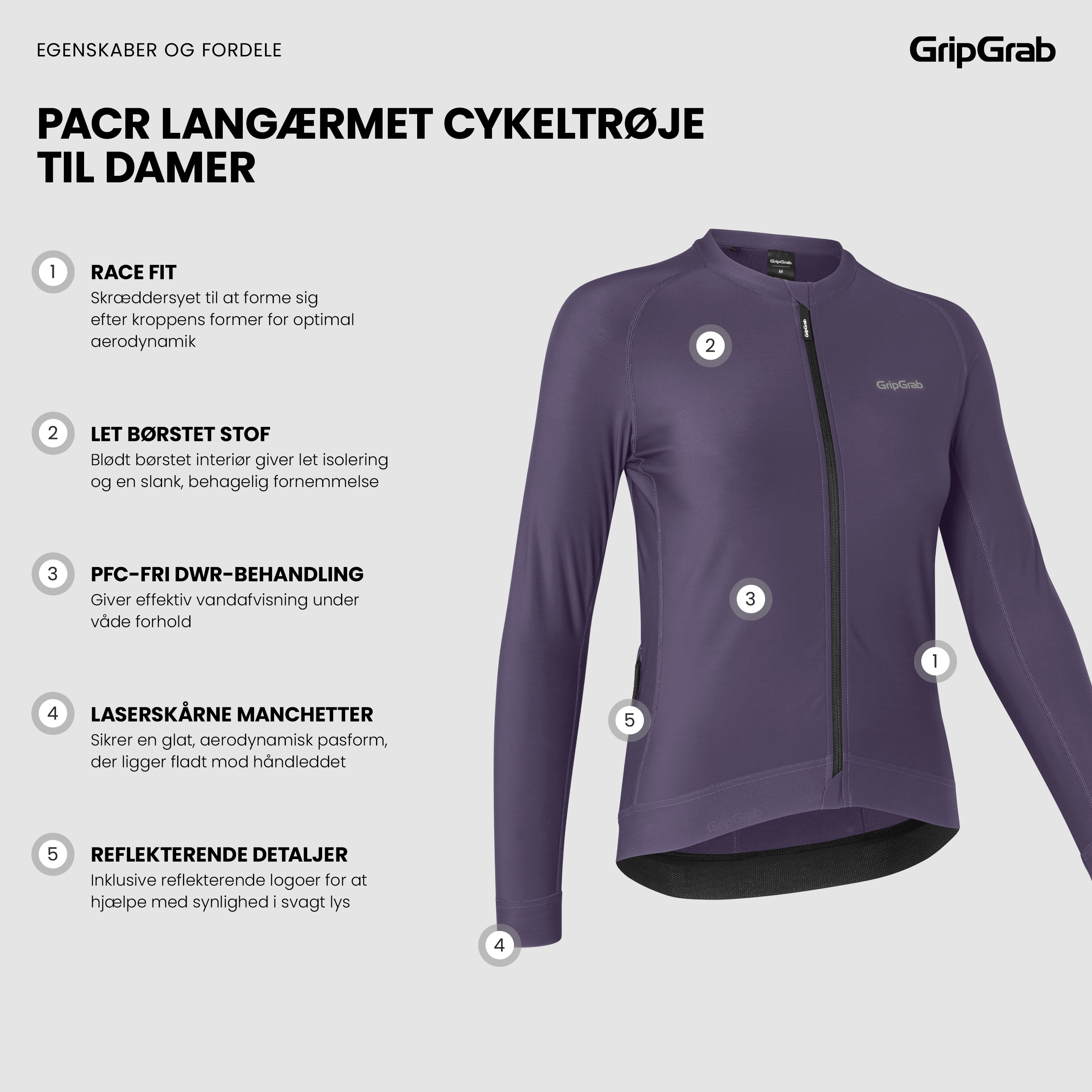 Beklædning - Cykeltrøjer - GripGrab PACR Langærmet cykeltrøje til damer - Purple