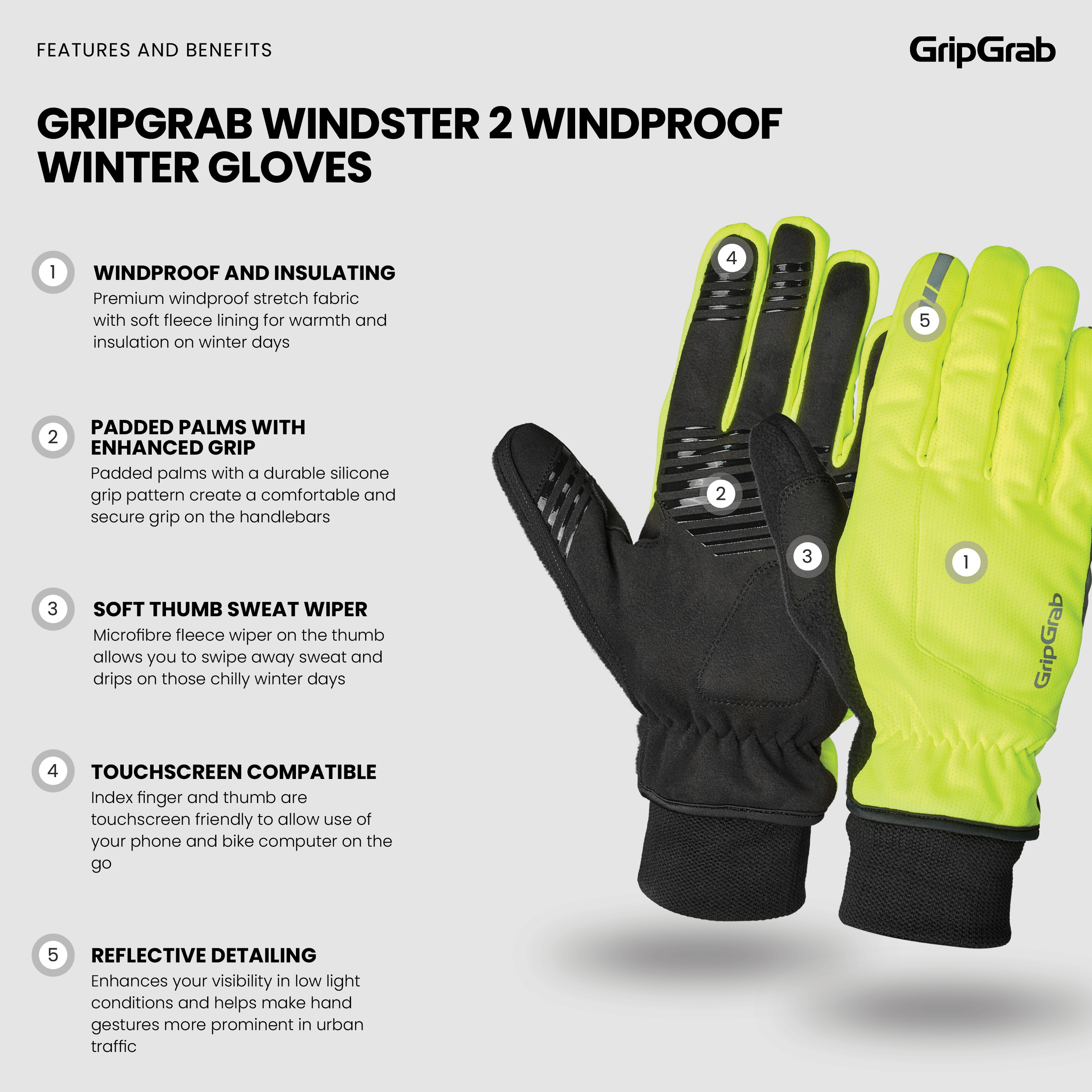 Beklædning - Cykelhandsker - GripGrab Windster 2 vindtætte vinterhandsker - Hi-Vis