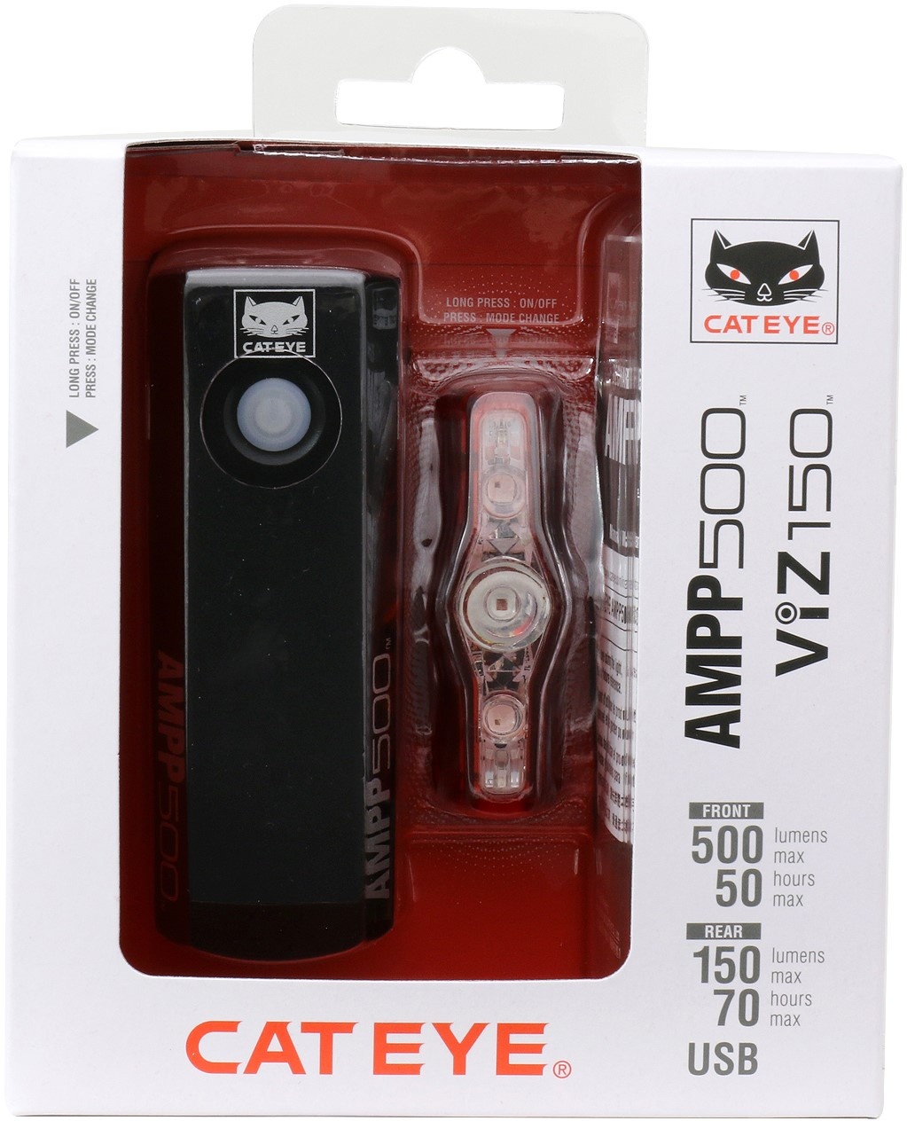 Tilbehør - Cykellygter - Cateye Lygtesæt - AMPP500/ViZ150 USB - 500/150 lumen
