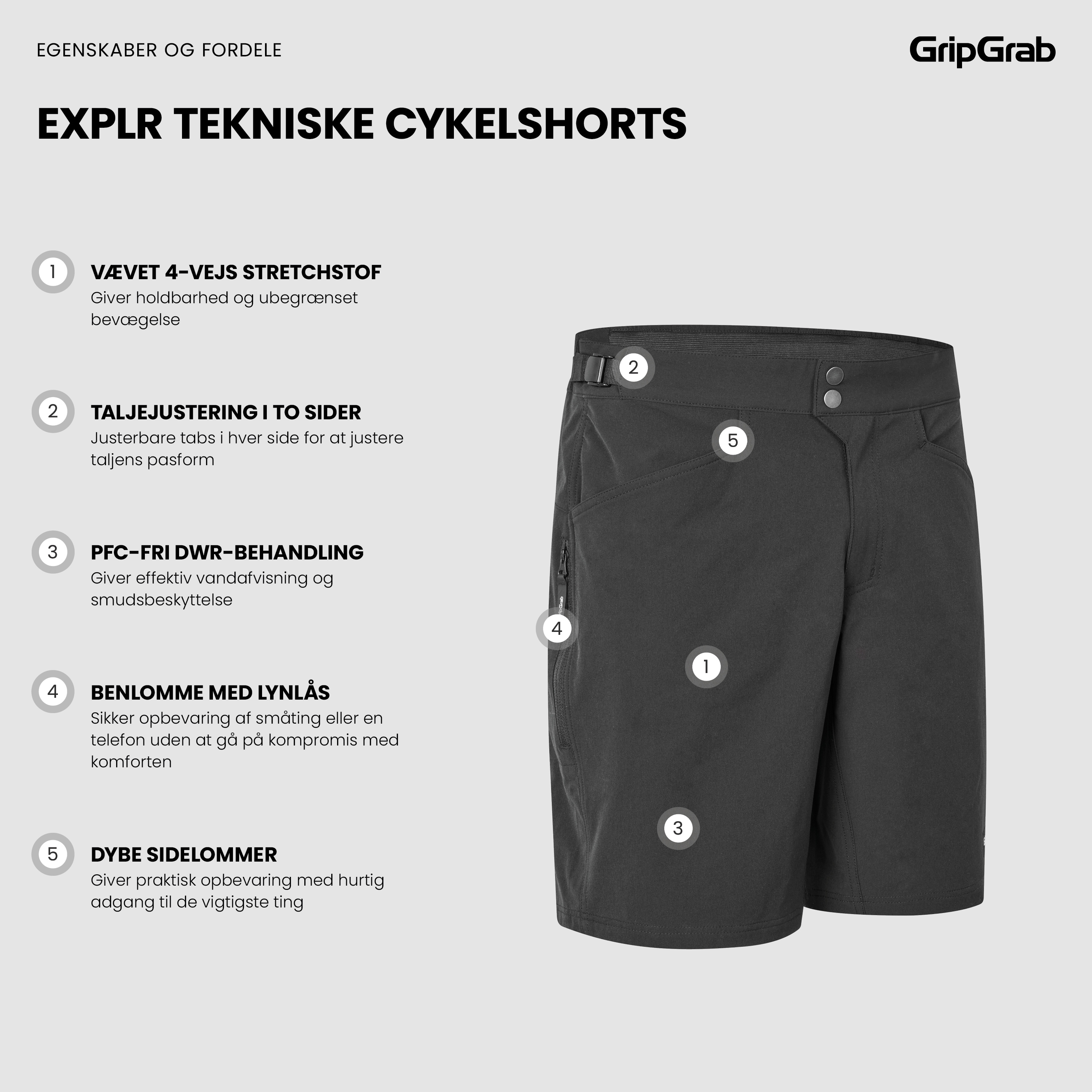 Beklædning - Cykelbukser - GripGrab EXPLR Tekniske Cykelshorts - Black