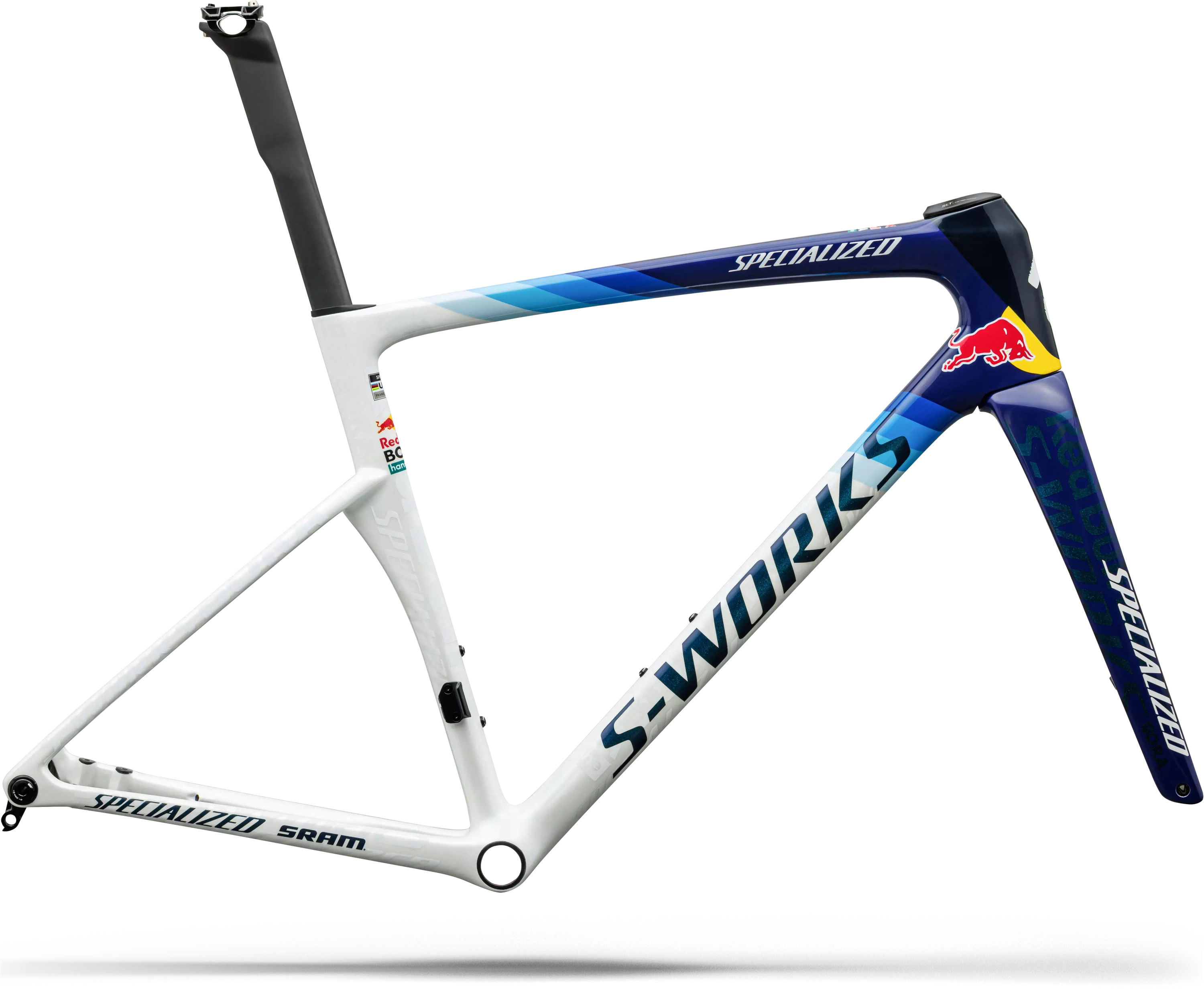 Specialized S-Works Tarmac SL9 Team Replica Frameset Red Bull - BORA - hansgrohe 2027 - Gloss Metallic White Silver Specialized S-Works Tarmac SL9 Team Replica Frameset Red Bull - BORA - hansgrohe 2027 - Gloss Metallic White Silver