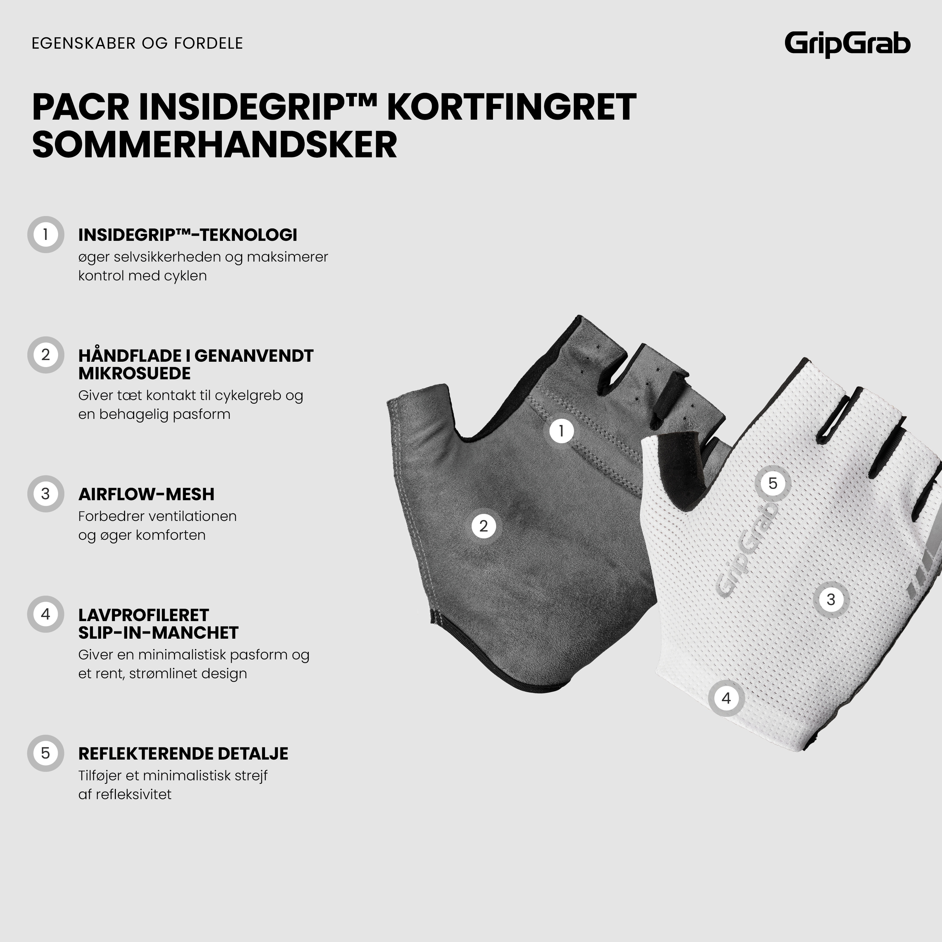 Beklædning - Cykelhandsker - GripGrab PACR InsideGrip™ Kortfingret Sommerhandsker - White