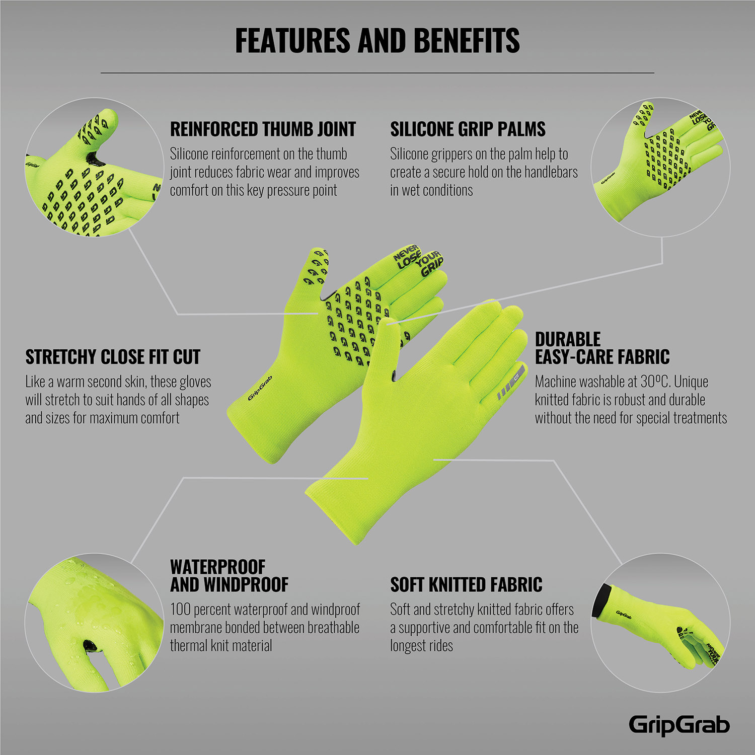 Beklædning - Cykelhandsker - GripGrab Vandtæt Strikket Termohandske - Gul