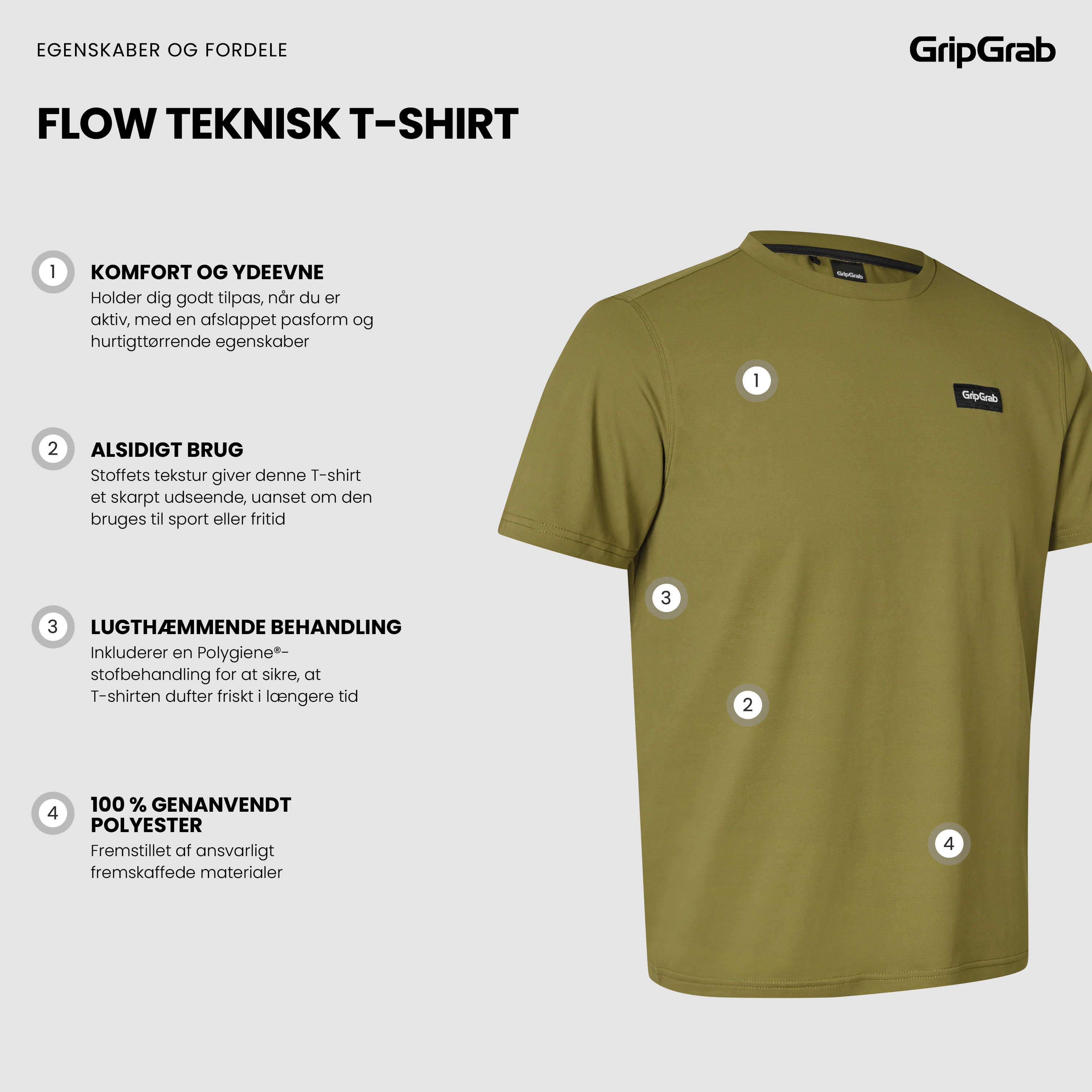 Beklædning - Merchandise - GripGrab Flow T-Shirt - Olive Green