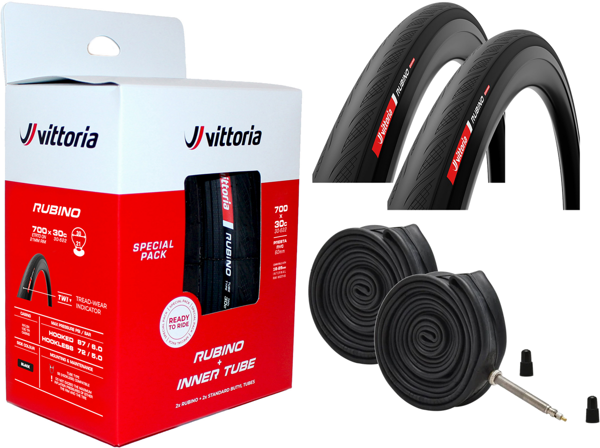 Vittoria Road Rubino V TP 700x28c/30c G2 Sampak (2 dæk + 2 slanger) - Black