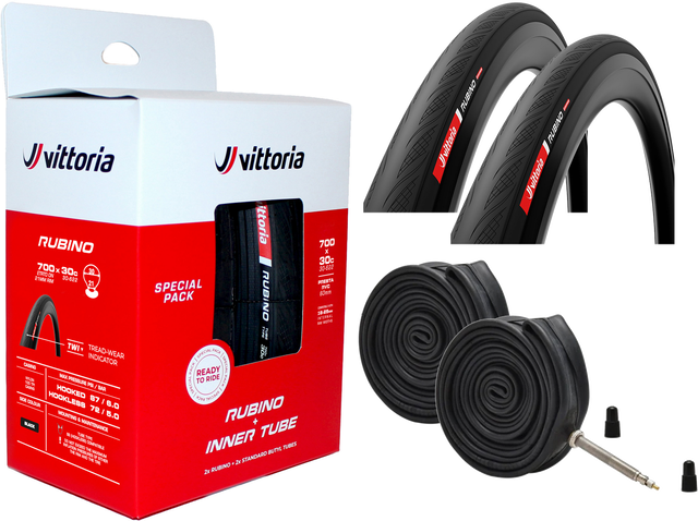 Vittoria Road Rubino V TP 700x28c/30c G2 Sampak (2 dæk + 2 slanger) - Black