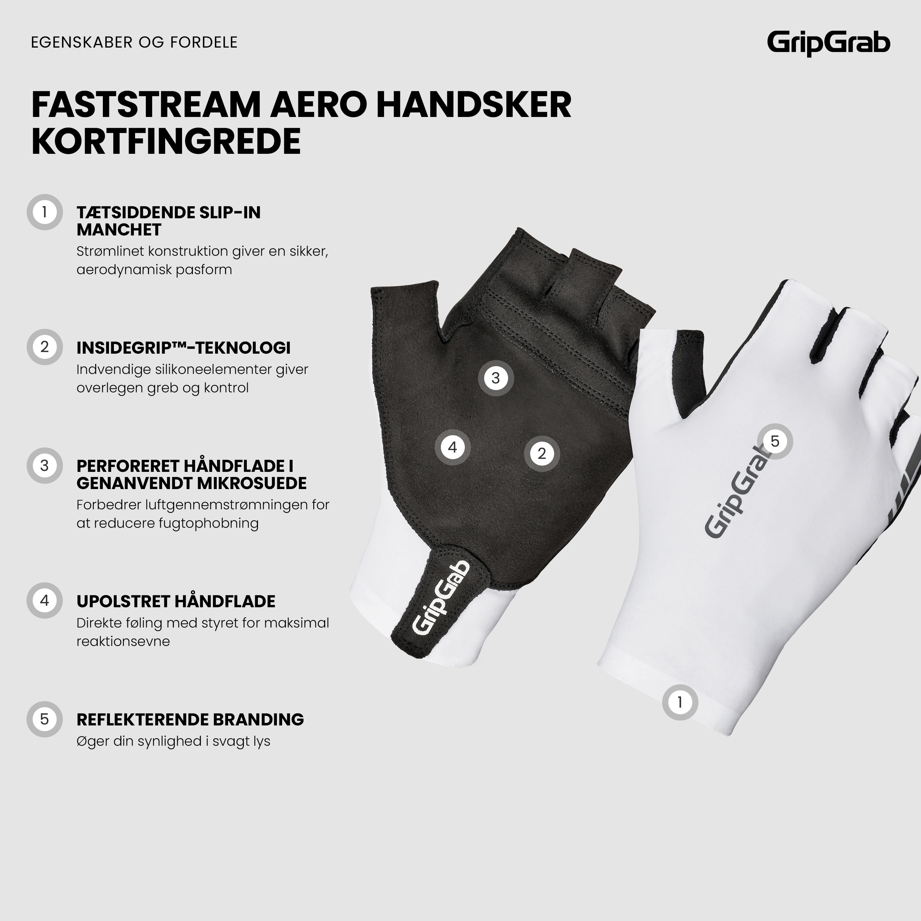 Beklædning - Cykelhandsker - GripGrab Faststream Aero Handsker Kortfingrede - White