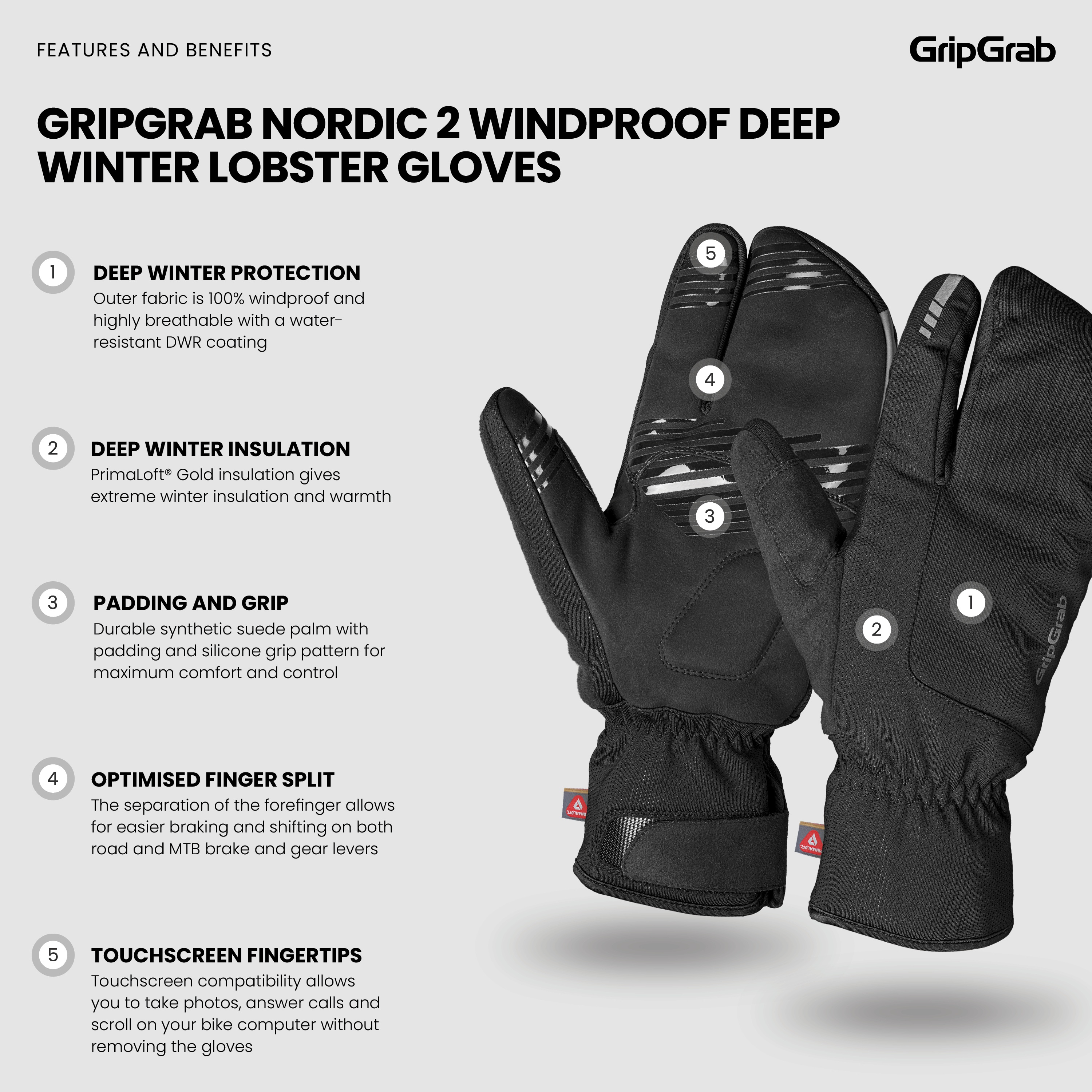 Beklædning - Cykelhandsker - GripGrab Nordic 2 vindtætte Lobster-vinterhandsker - Sort