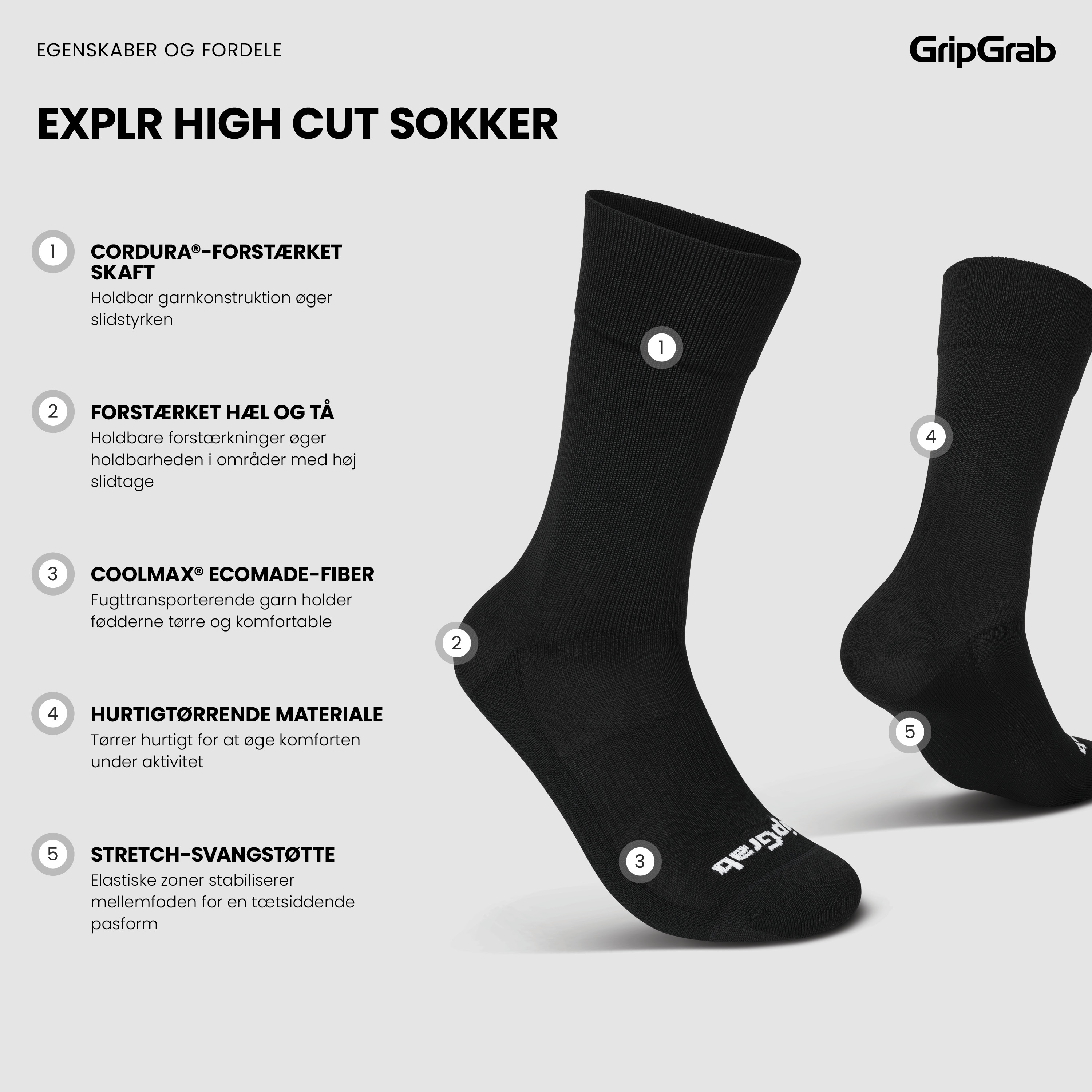 Beklædning - Sokker - GripGrab EXPLR High Cut Sokker - Black