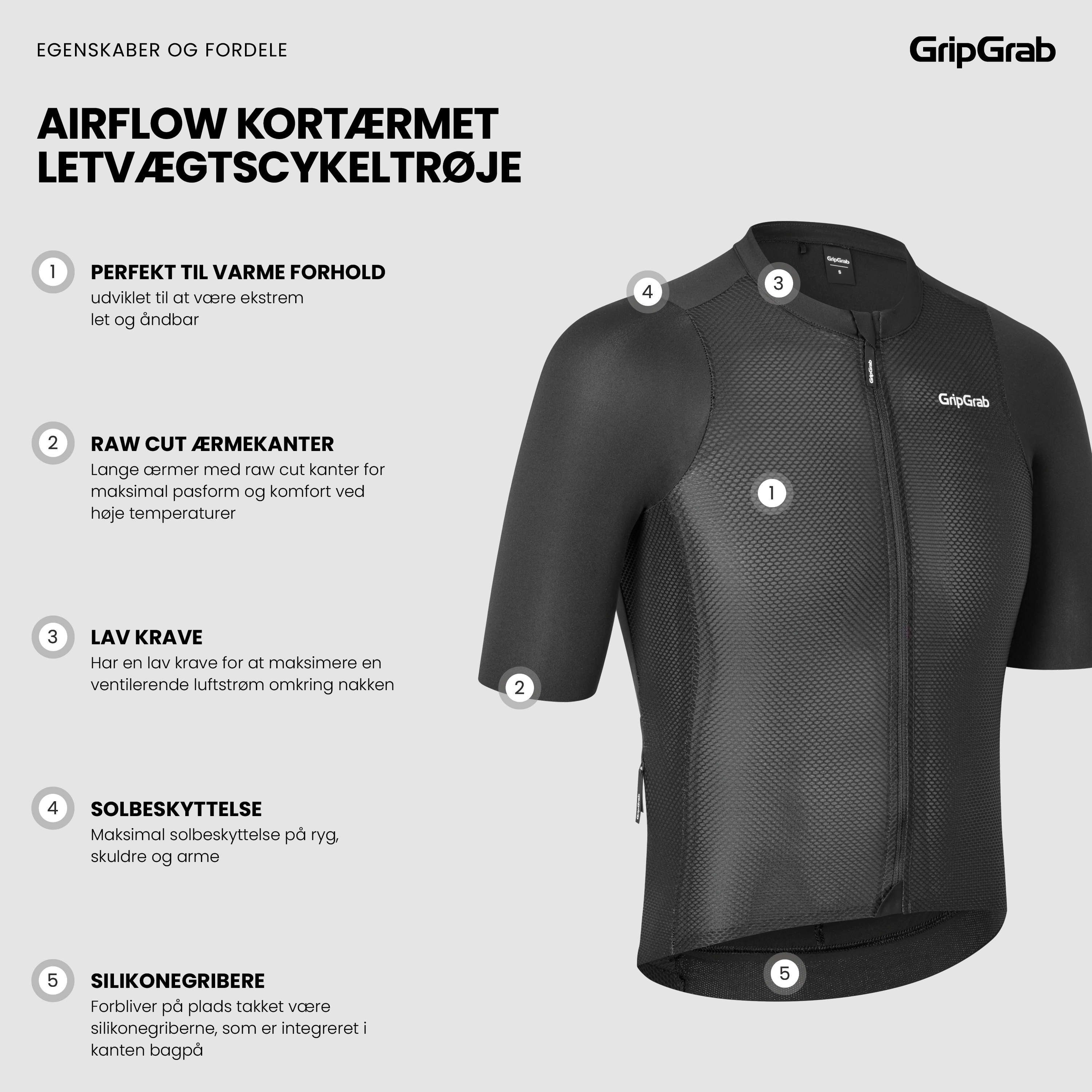 Beklædning - Cykeltrøjer - GripGrab Airflow Kortærmet Letvægts Cykeltrøje - Black