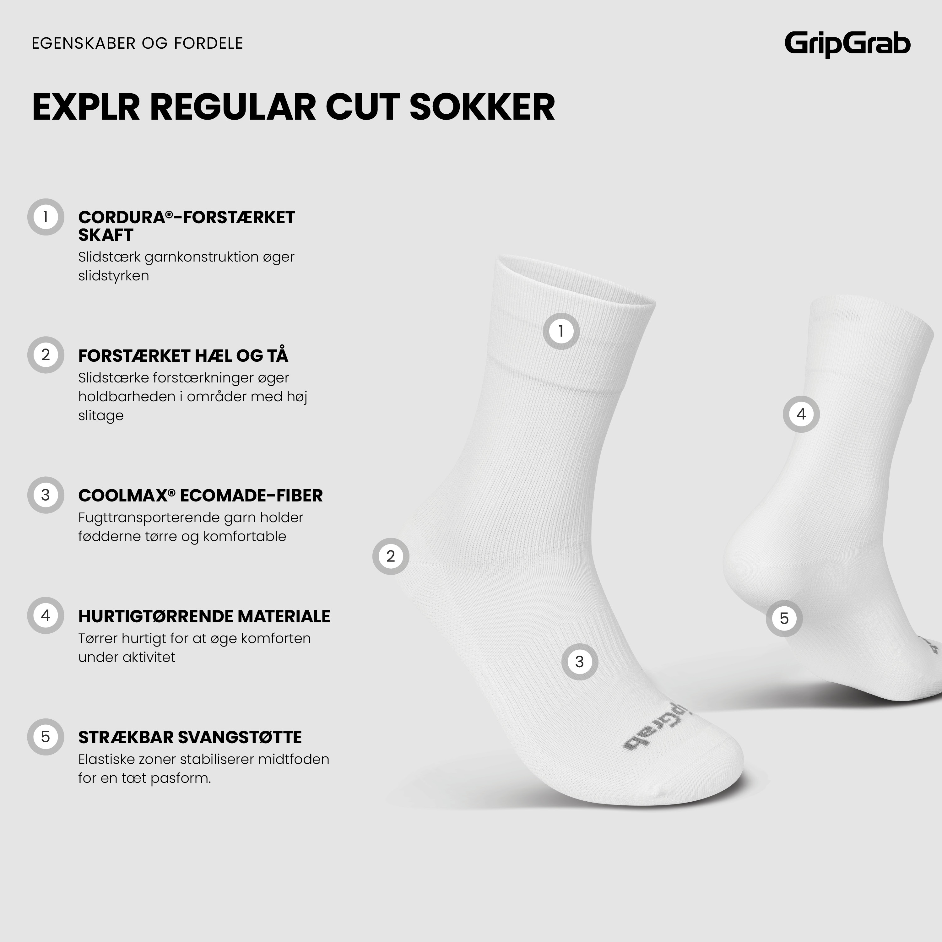 Beklædning - Sokker - GripGrab EXPLR Regular Cut Sokker - White