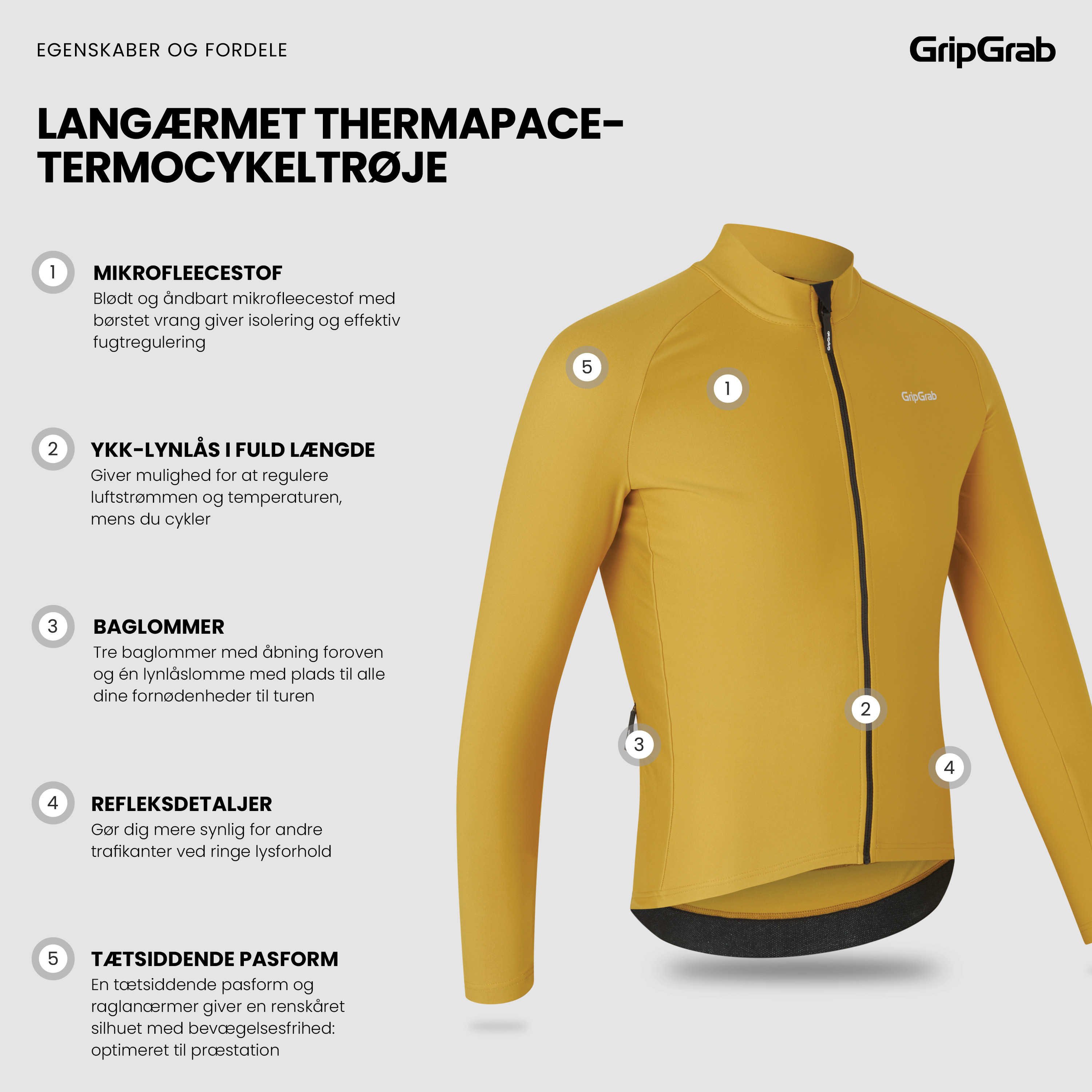 Beklædning - Cykeltrøjer - GripGrab Langærmet Therma PACR termocykeltrøje - Gul