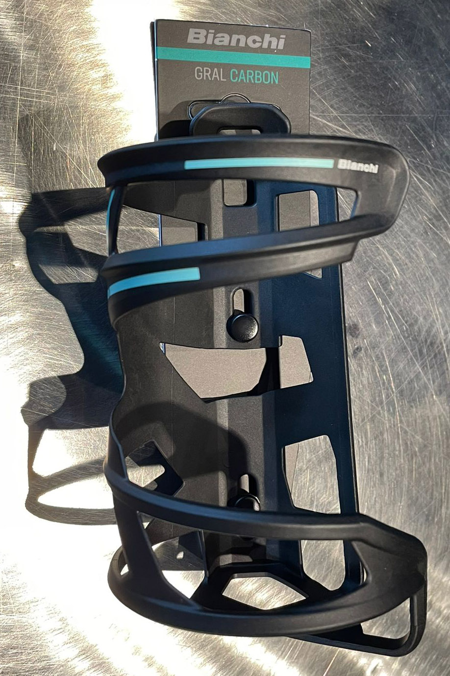 Tilbehør - Flaskeholdere - Bianchi Velomann Gral Carbon Dunkholder - Celeste-Black (Højre)