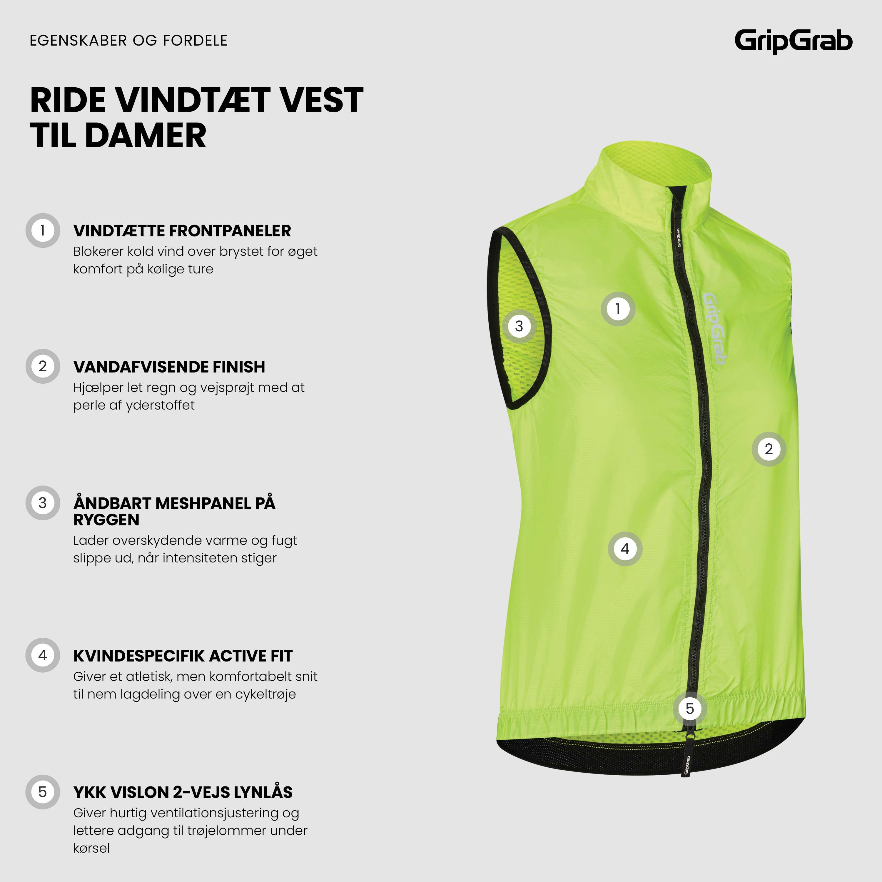 Beklædning - Regntøj & Vindtøj - GripGrab RIDE vindtæt vest til damer - Yellow Hi-Vis