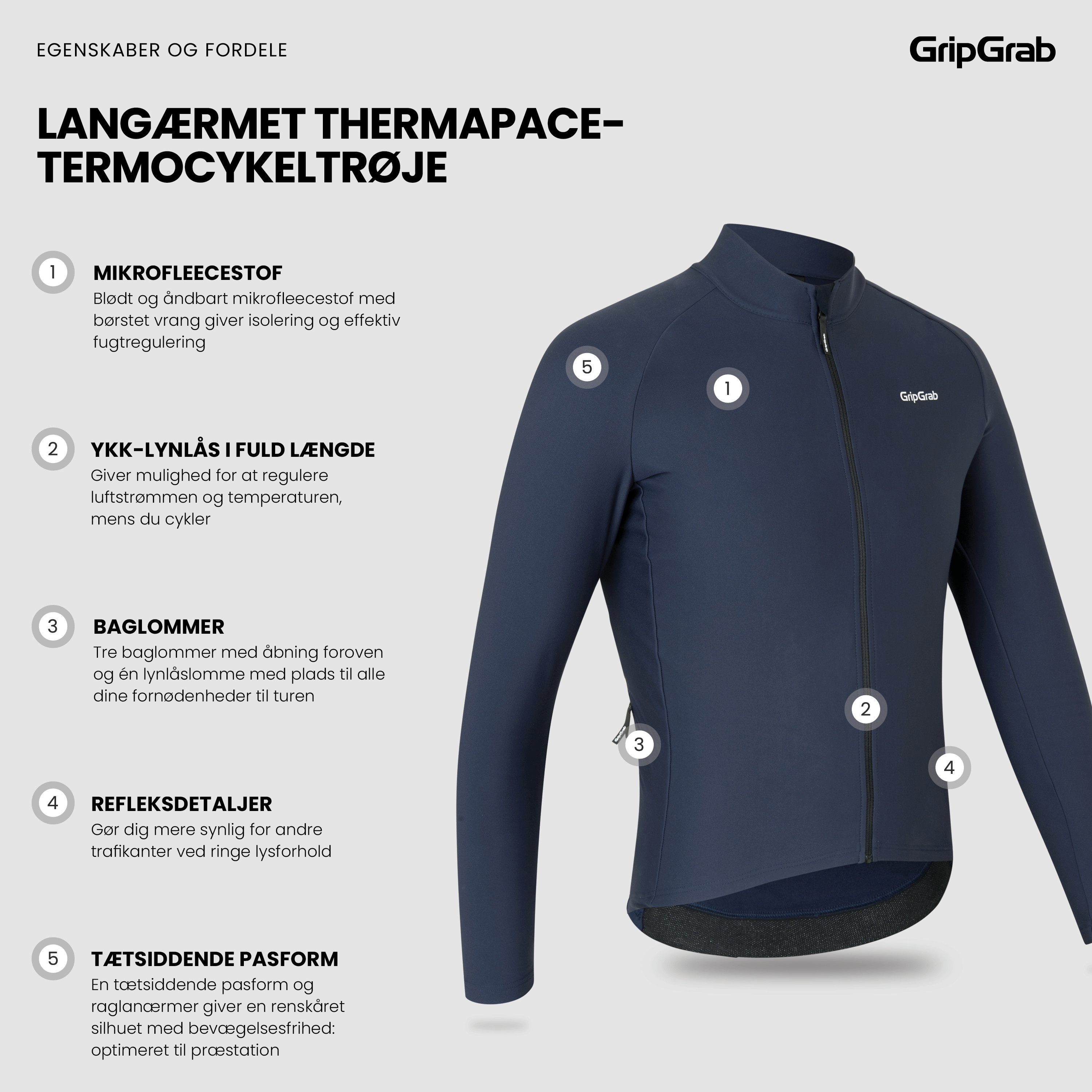 Beklædning - Cykeltrøjer - GripGrab Langærmet Therma PACR termocykeltrøje - Blå