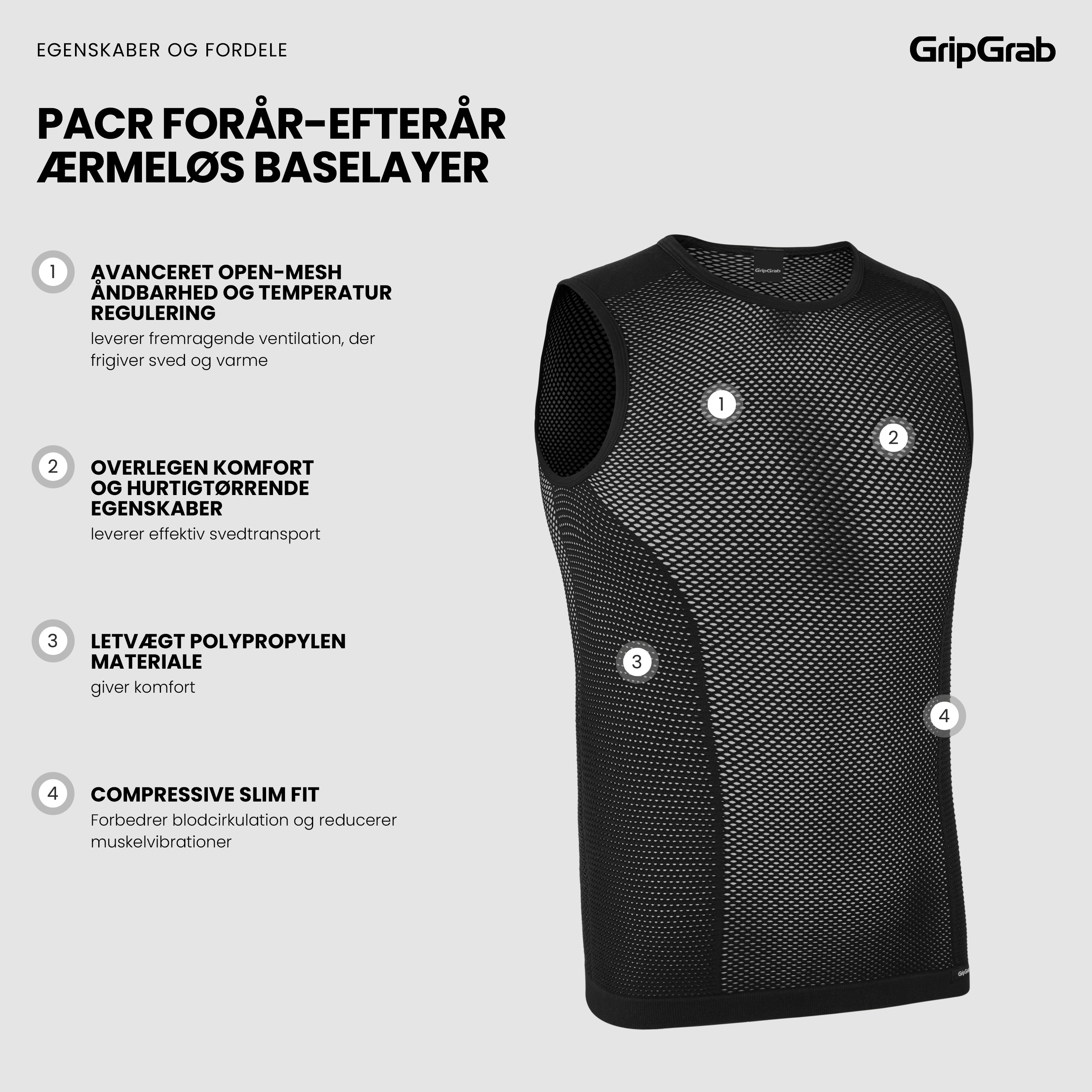 Beklædning - Baselayer / Undertøj - GripGrab PACR Forår-Efterår Ærmeløs Baselayer - Black