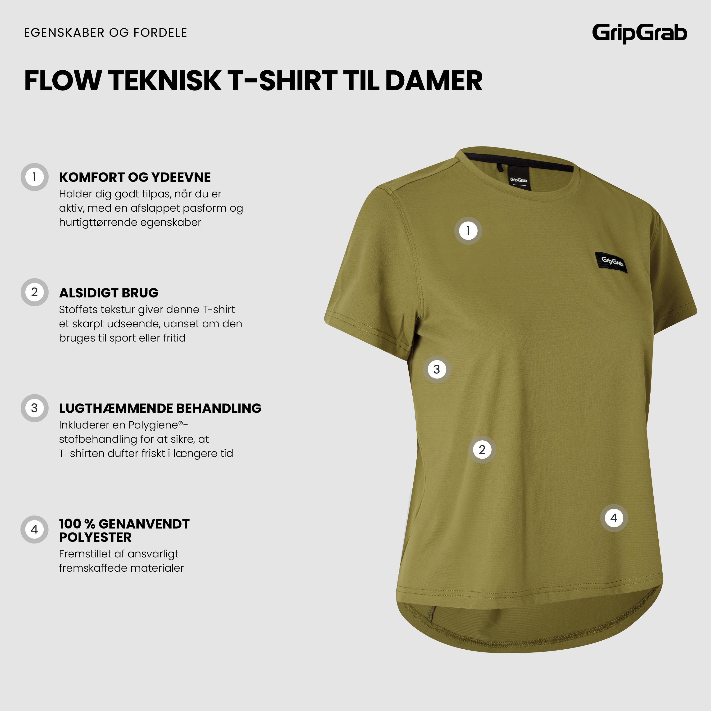 Beklædning - Cykeltrøjer - GripGrab Women's Flow T-Shirt - Olive Green