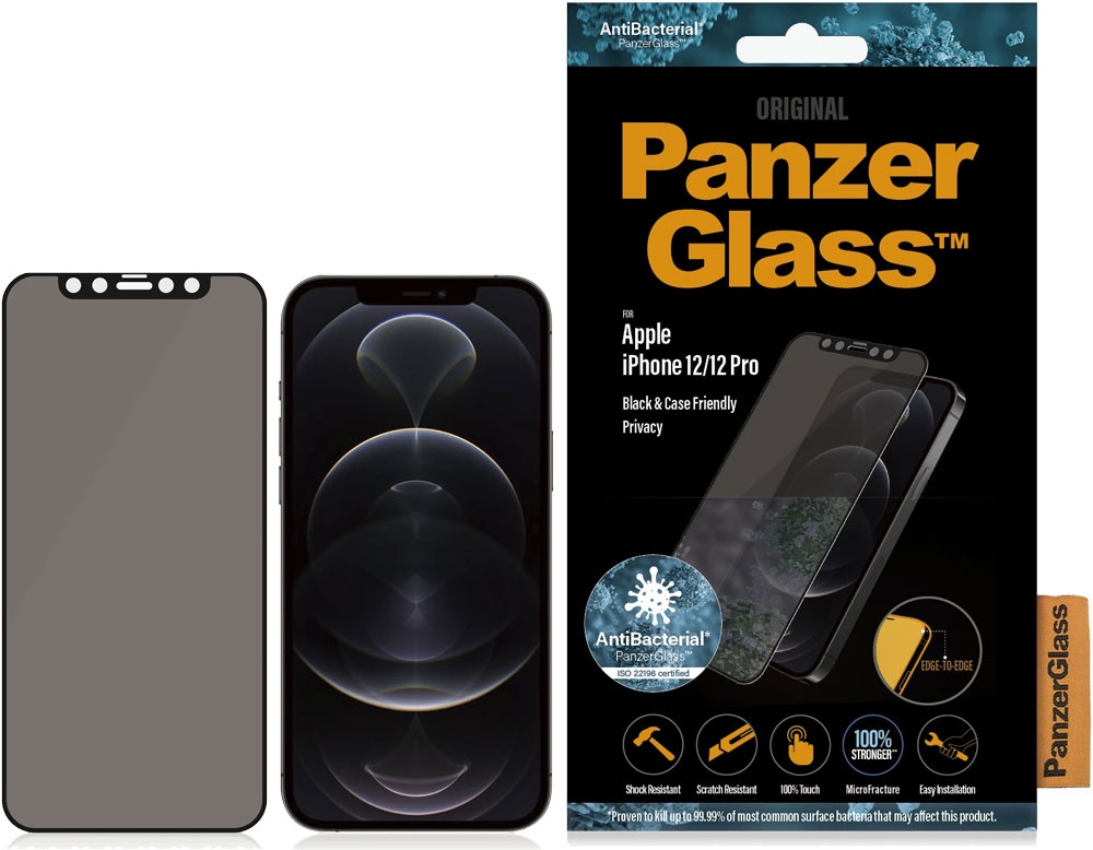 Tilbehør - Mobilholdere - Panzerglass Apple iPhone 12/12 Pro Case Friendly Privacy beskyttelselsglas