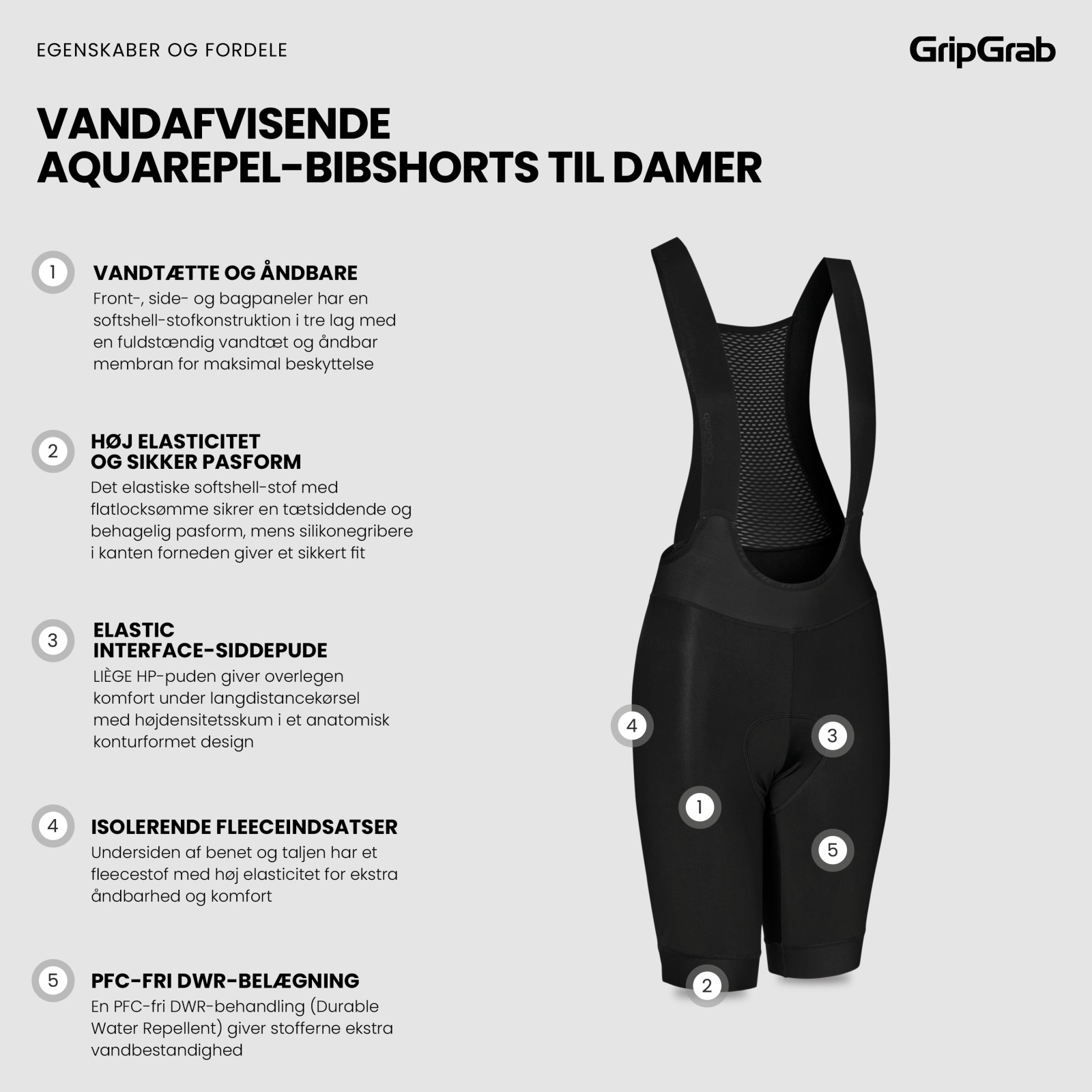 Beklædning - Cykelbukser - GripGrab Vandafvisende AquaRepel Bibshorts til damer