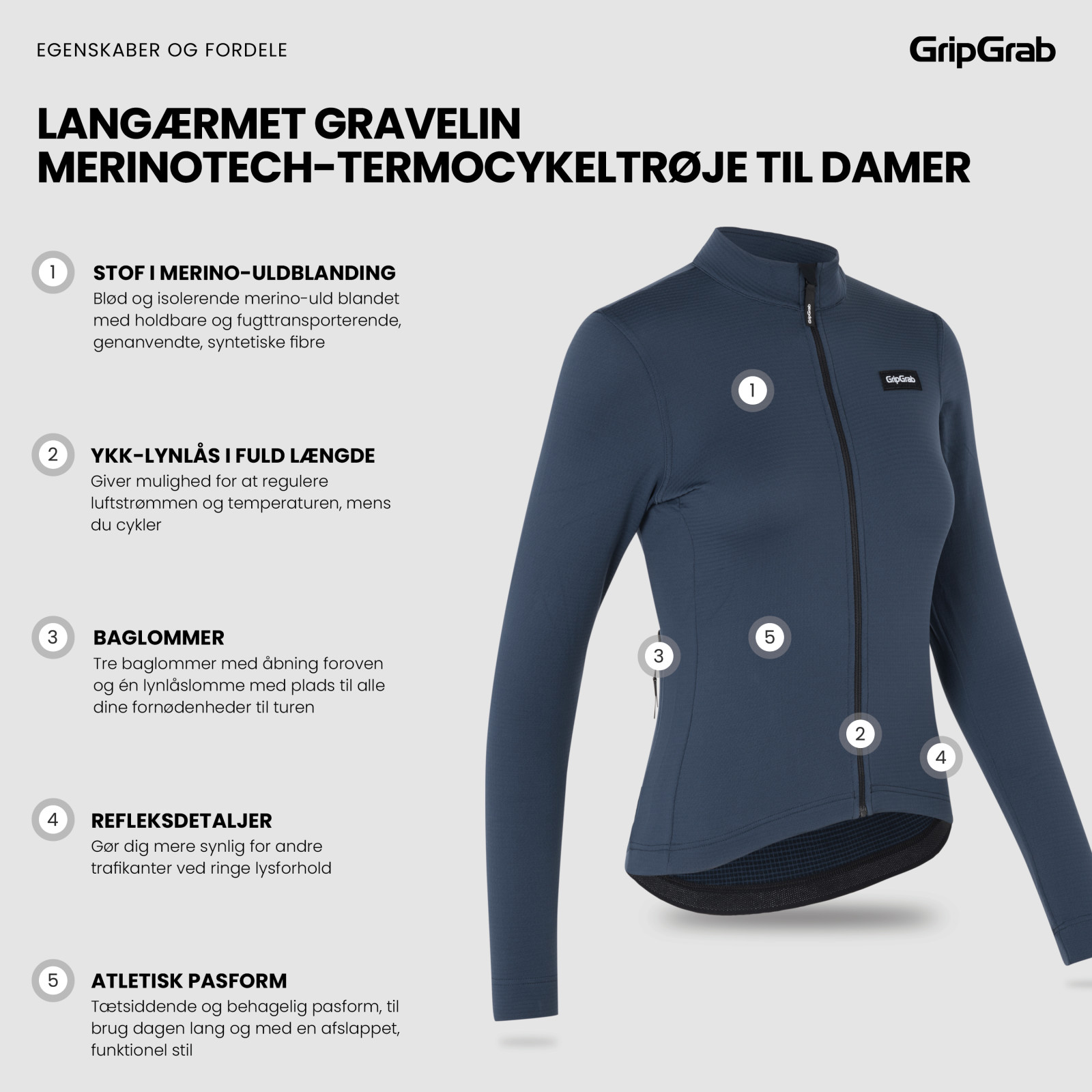 Beklædning - Baselayer / Undertøj - GripGrab Langærmet Gravelin Merinotech Termocykeltrøje til damer - Blå