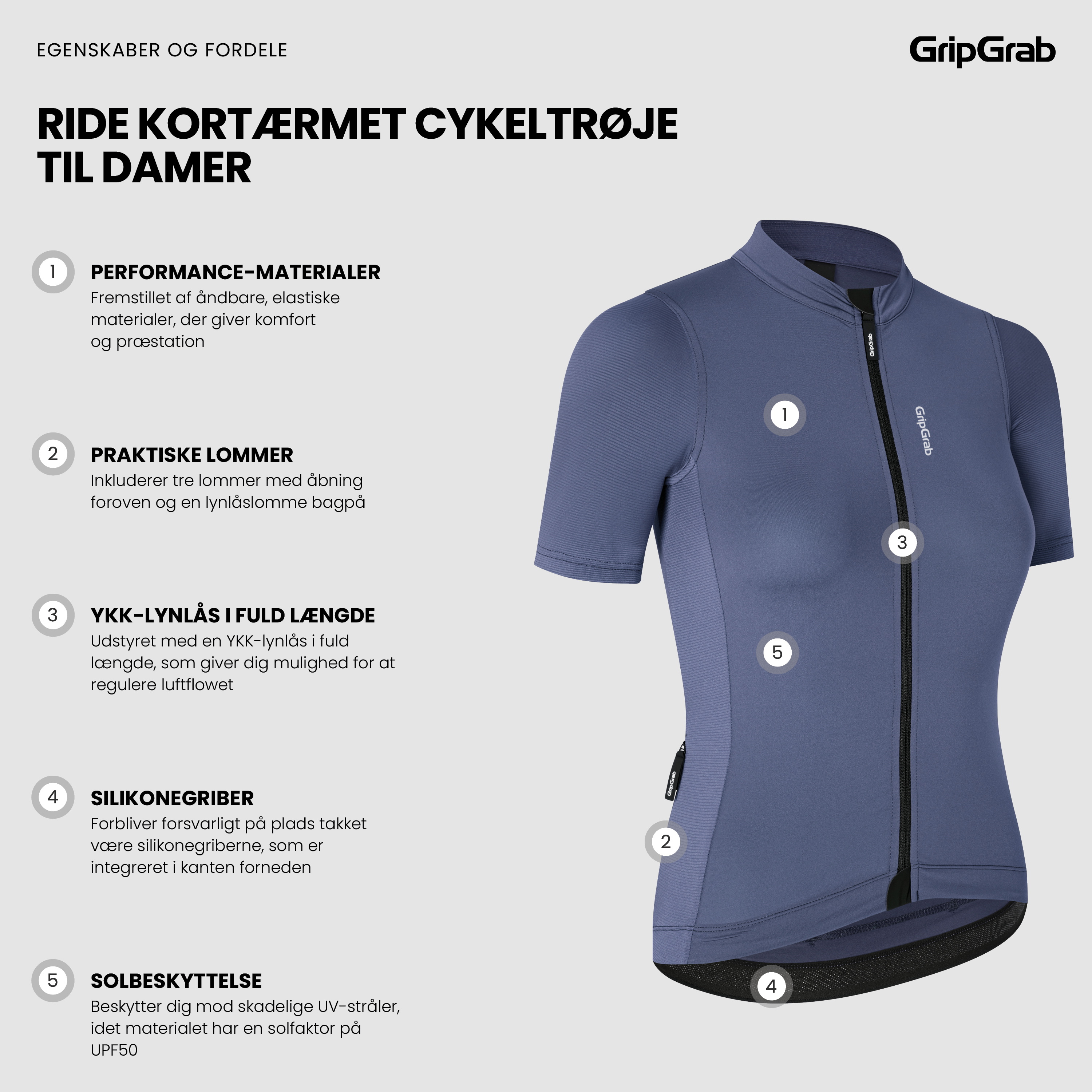 Beklædning - Cykeltrøjer - GripGrab Women's Ride Kortærmet Cykeltrøje - Navy Blue