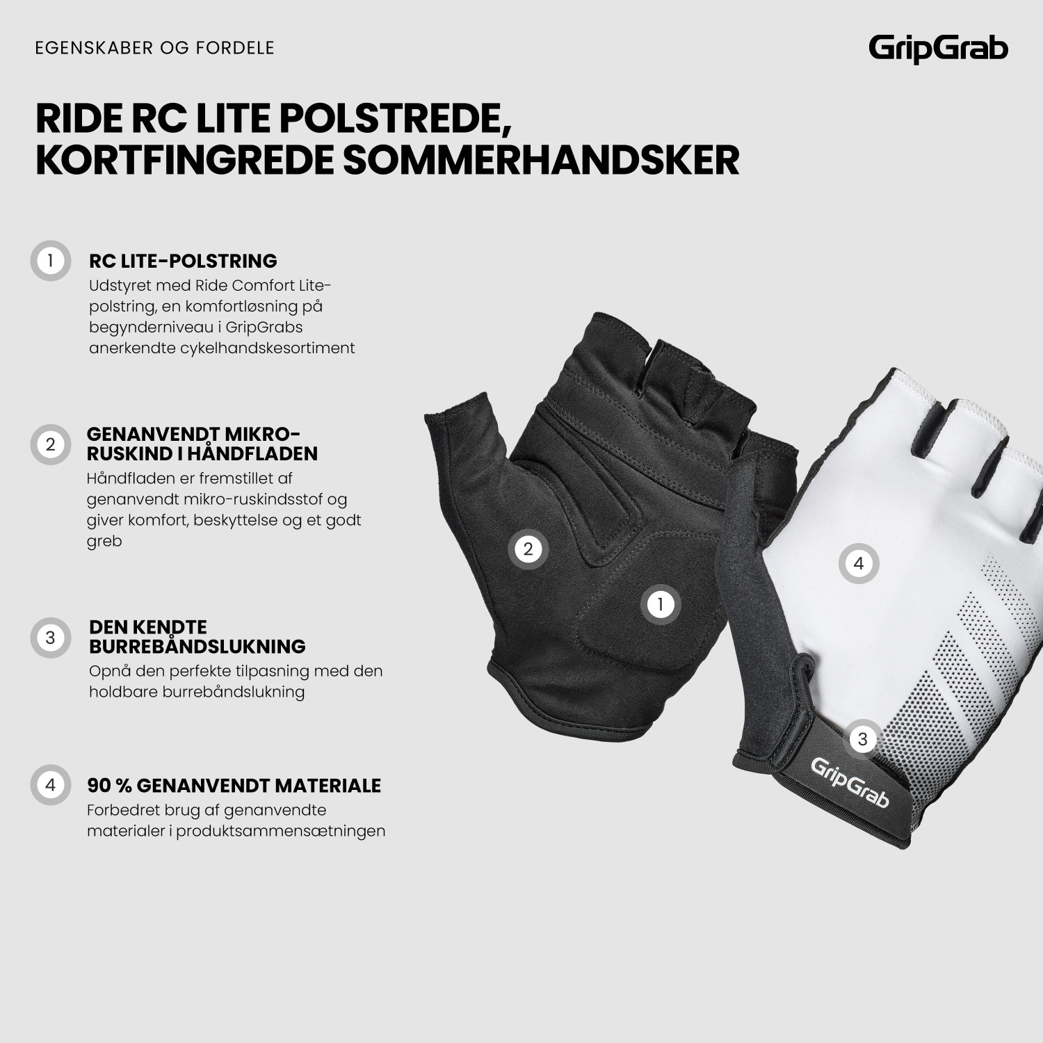 Beklædning - Cykelhandsker - GripGrab Ride RC Lite Cykelhandske - White
