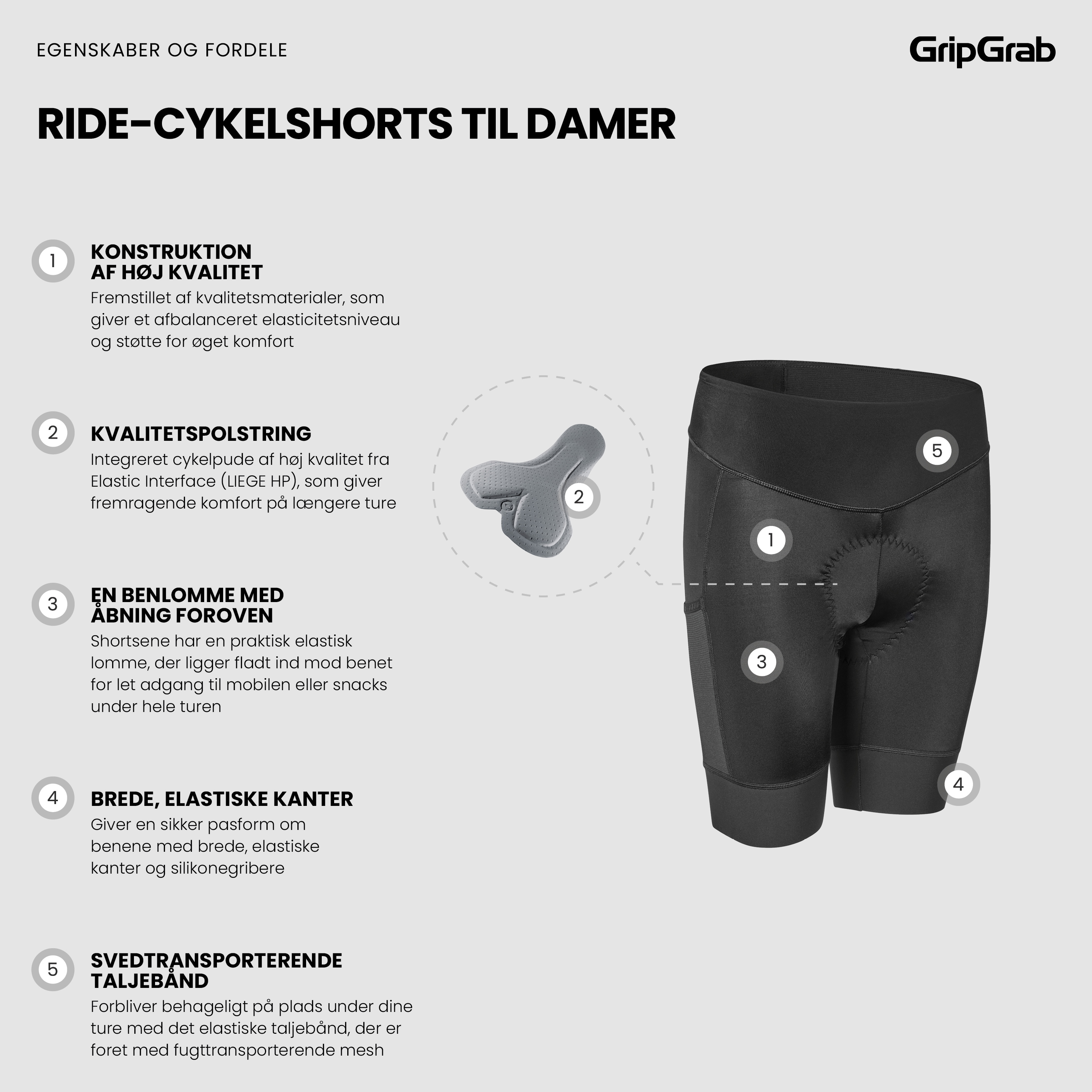 Beklædning - Cykelbukser - GripGrab Women's Ride Cykelshorts m. pude - Black