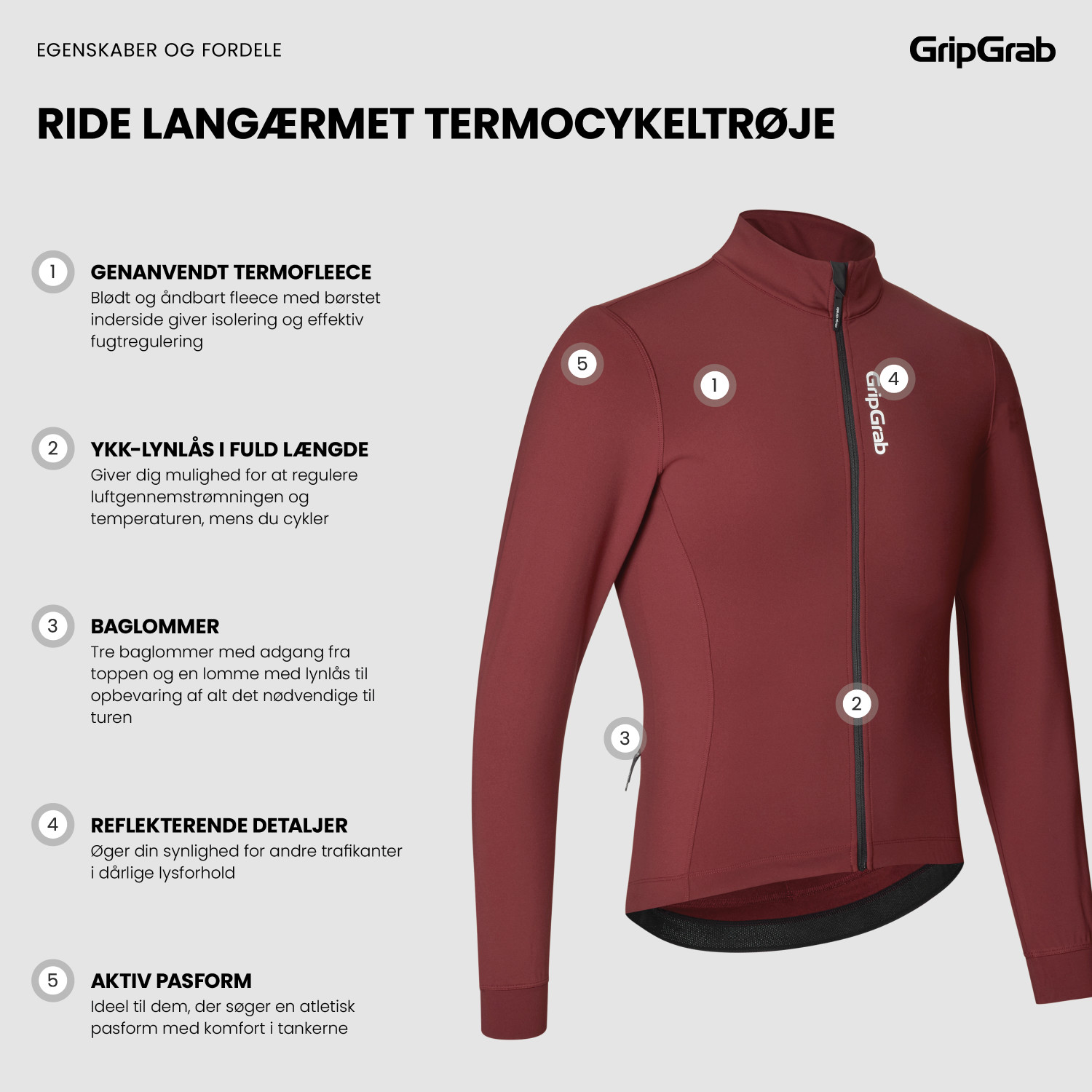 Beklædning - Cykeltrøjer - GripGrab RIDE Langærmet termocykeltrøje - Dark Red