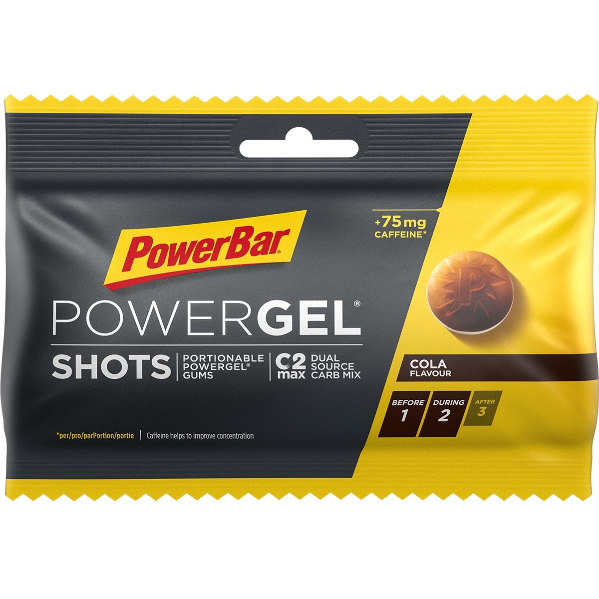 Tilbehør - Energiprodukter - Energigel - PowerBar PowerGel shots - Vingummi - Cola & Koffein