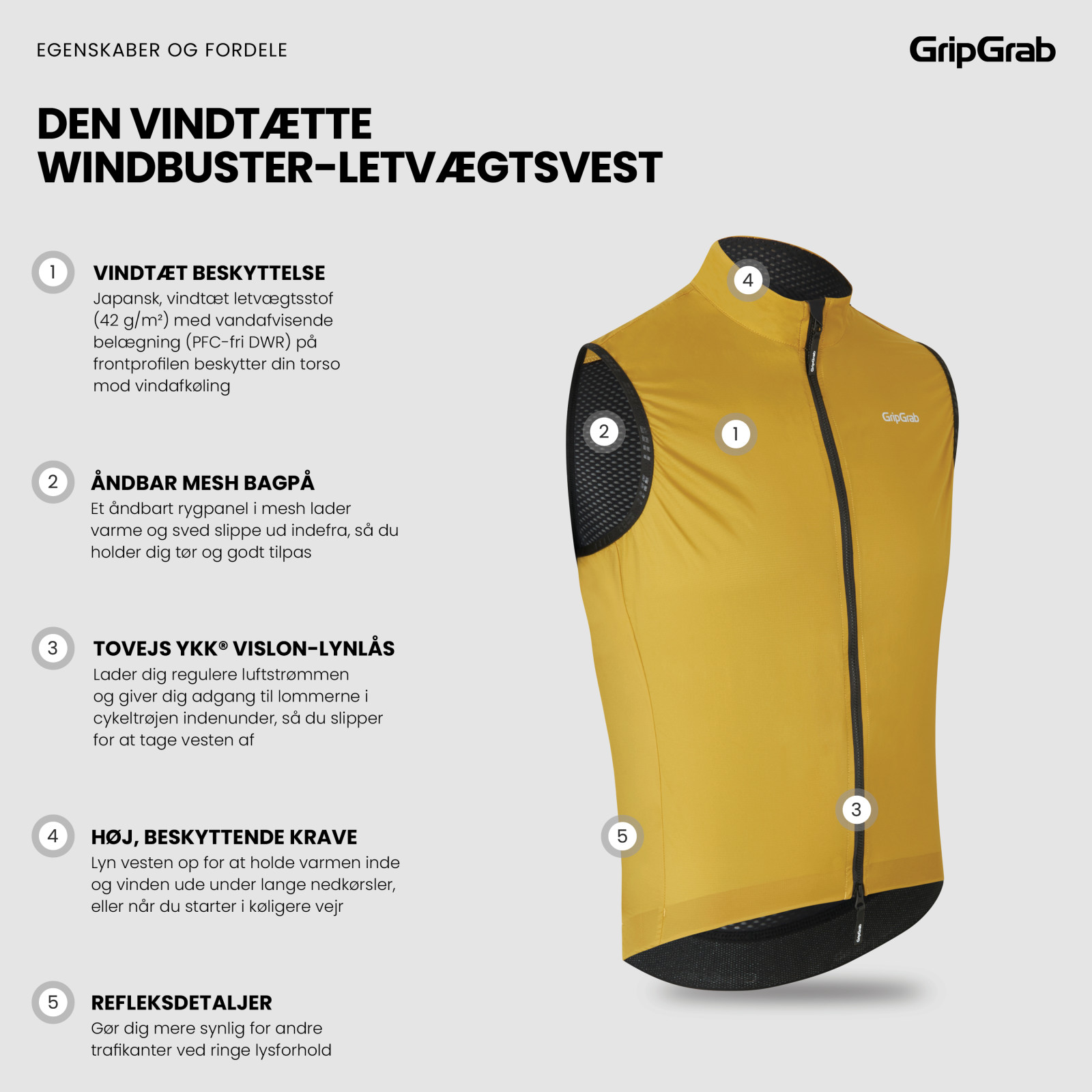 Beklædning - Regntøj & Vindtøj - GripGrab Vindtæt WindBuster letvægtsvest - Gul