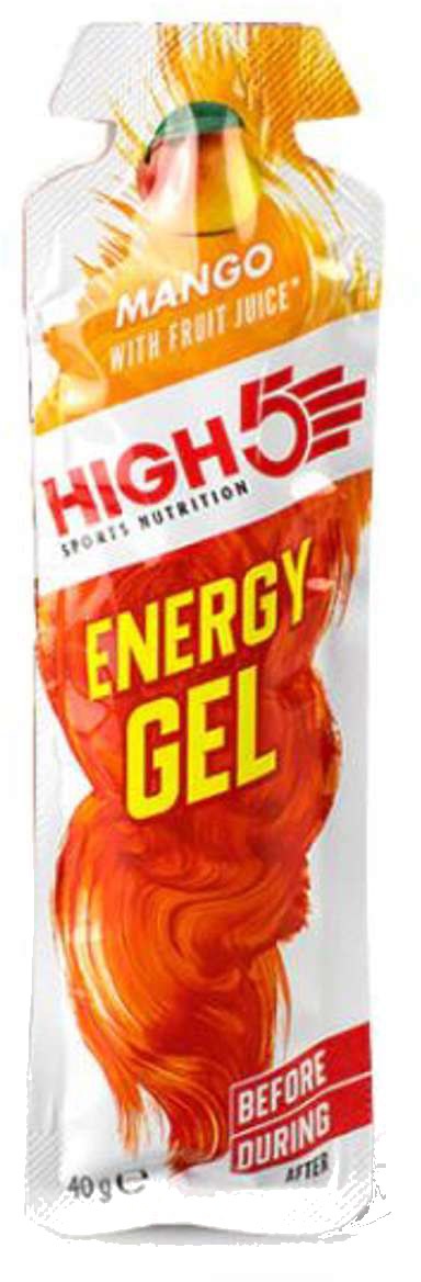 Se High5 Energy Gel - Energigel med mango - 1 kasse á 20 stk. hos Cykelexperten.dk