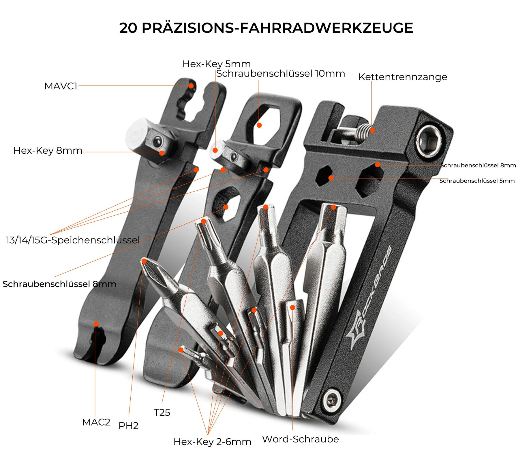 Tilbehør - Værktøj - RockBros Foldbart Multitool 20-i-1
