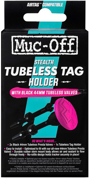 Reservedele - Tubeless - Muc-Off Stealth Tubeless Tag Holder & 44mm Valve Kit til Apple Airtag