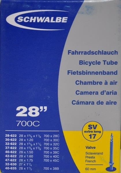 Reservedele - Cykelslanger - Schwalbe slange 28 x 28c-45c ventil SV17