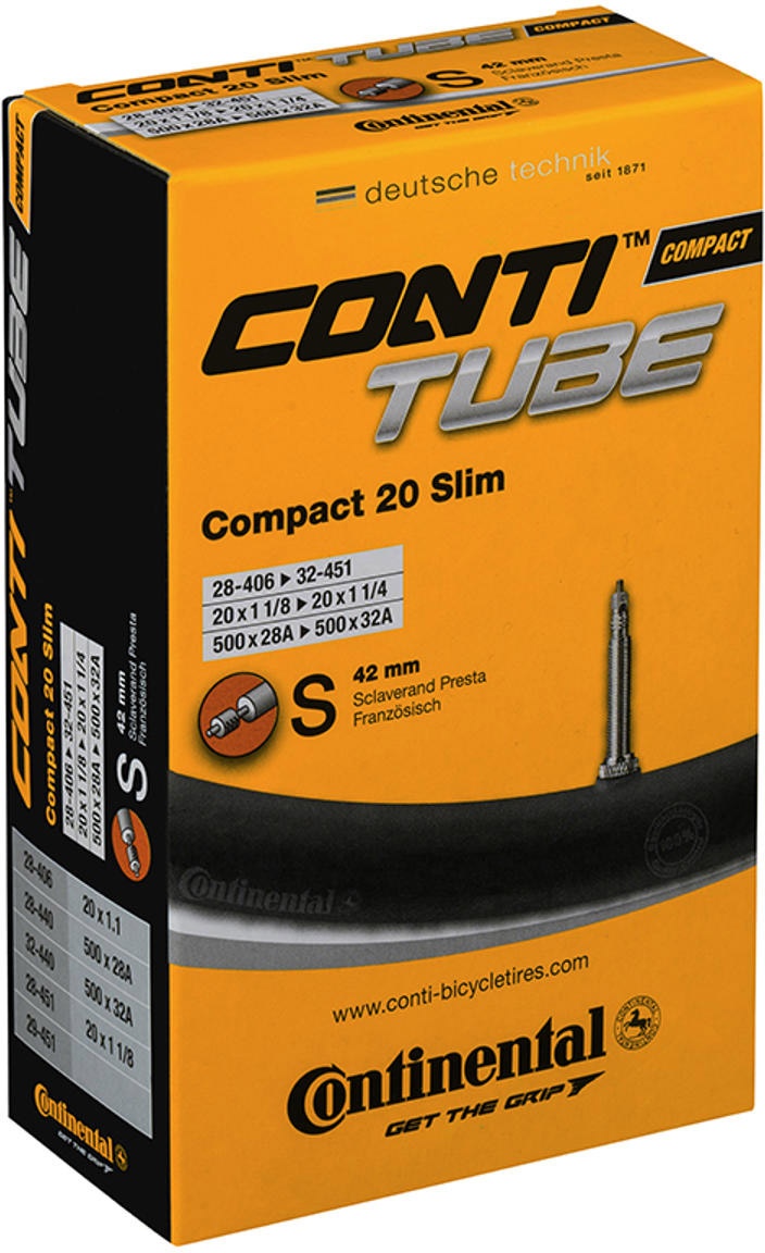 Se Continental Compact Tube Slim 20x1.1-1.3 (Removable core) 42mm hos Cykelexperten.dk