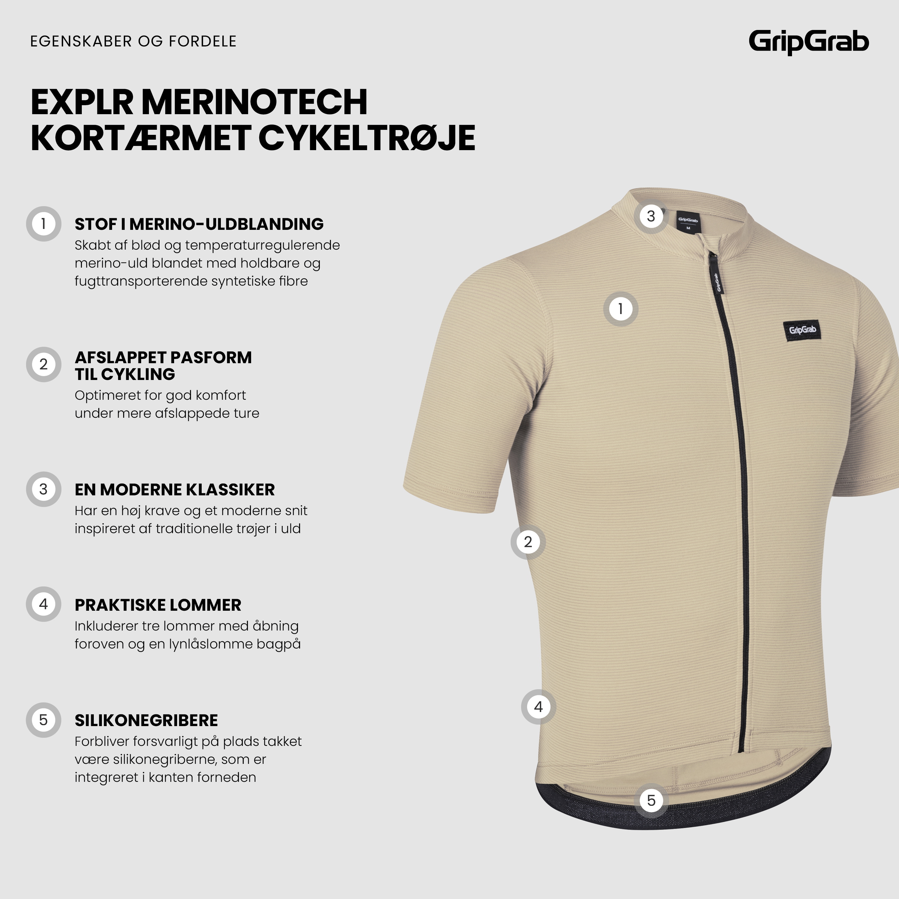 Beklædning - Cykeltrøjer - GripGrab EXPLR Merinotech kortærmet cykeltrøje - Beige