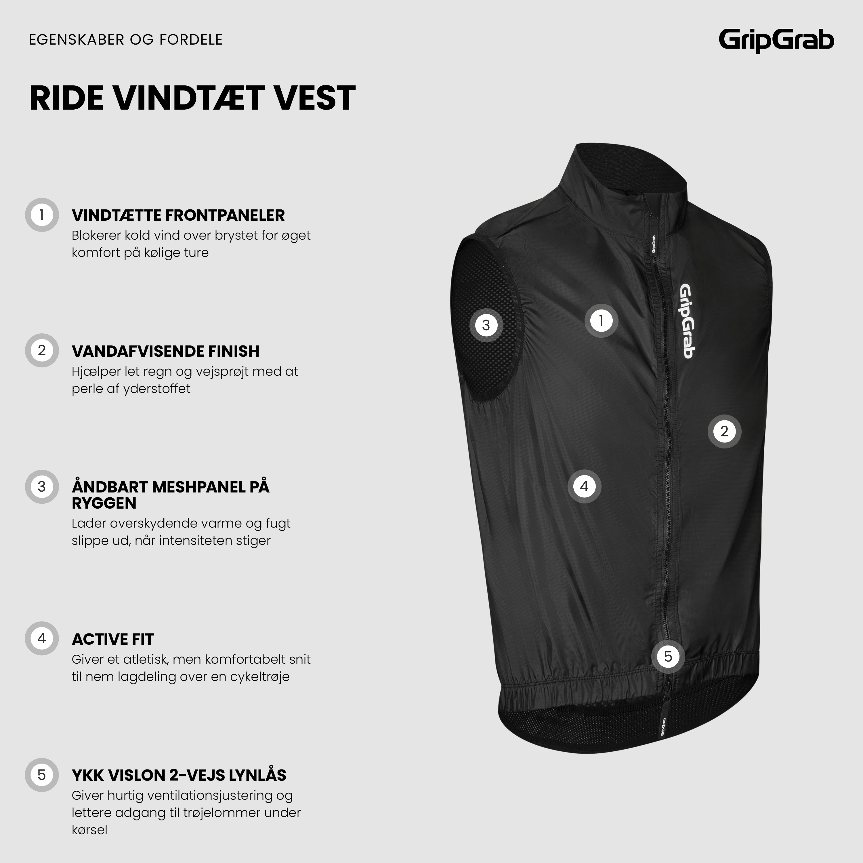 Beklædning - Regntøj & Vindtøj - GripGrab RIDE vindtæt vest - Black